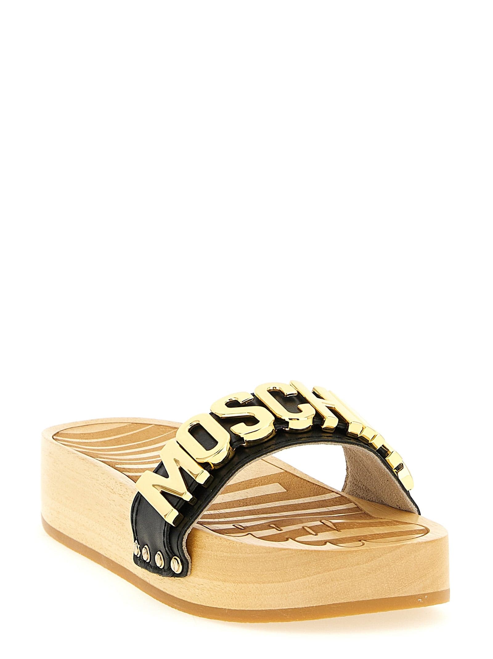 Moschino Black Calfskin Slides - 2