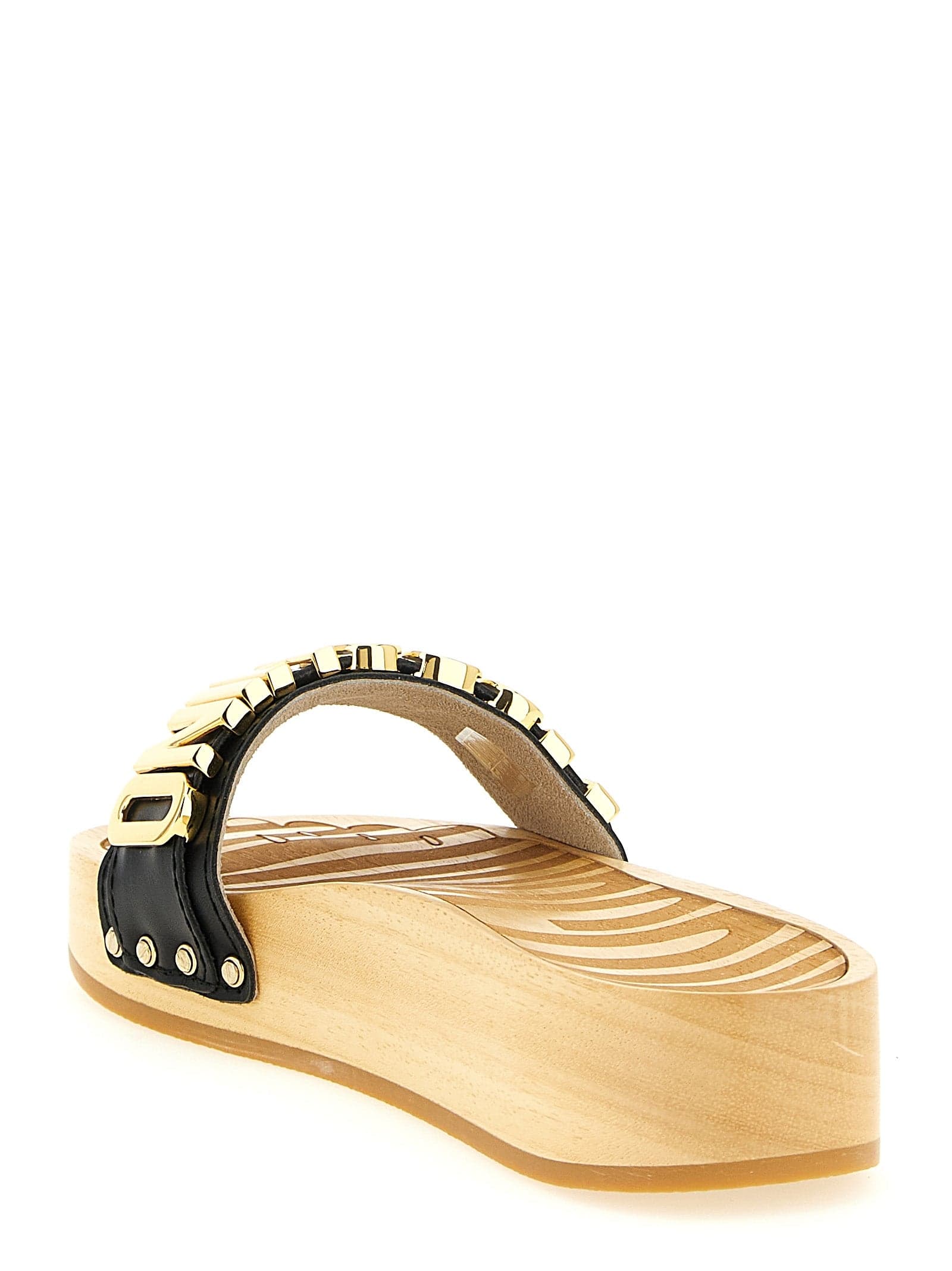 Moschino Black Calfskin Slides - 3