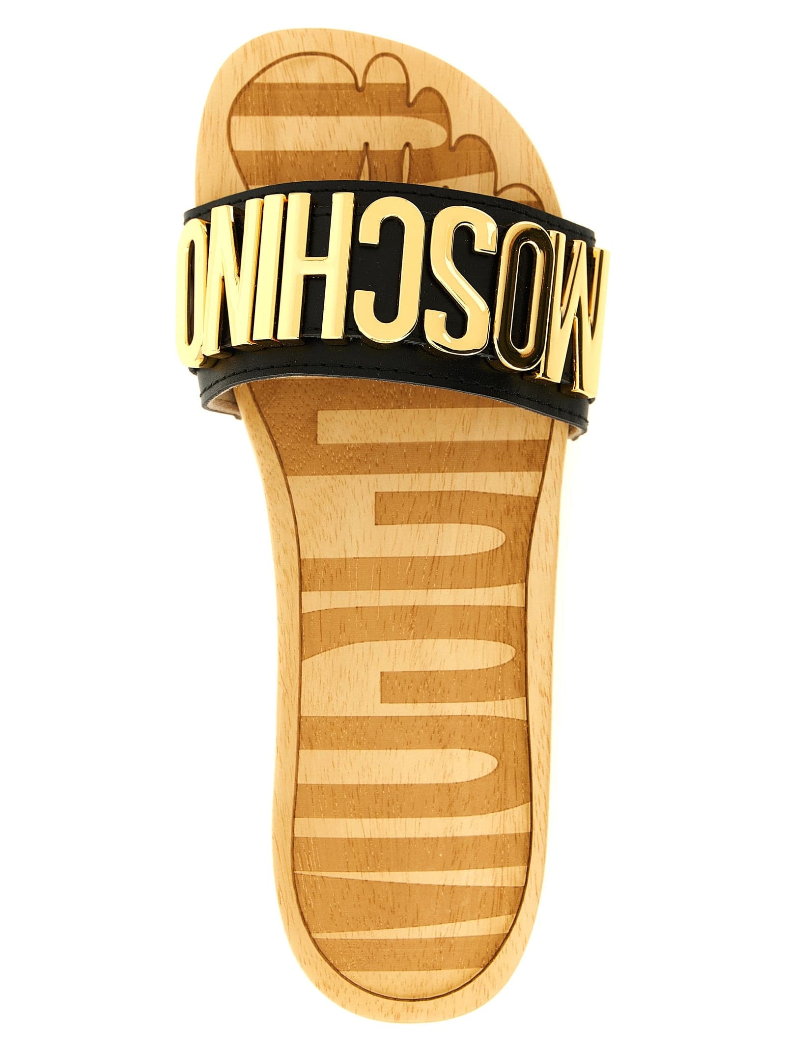 Moschino Black Calfskin Slides - 4