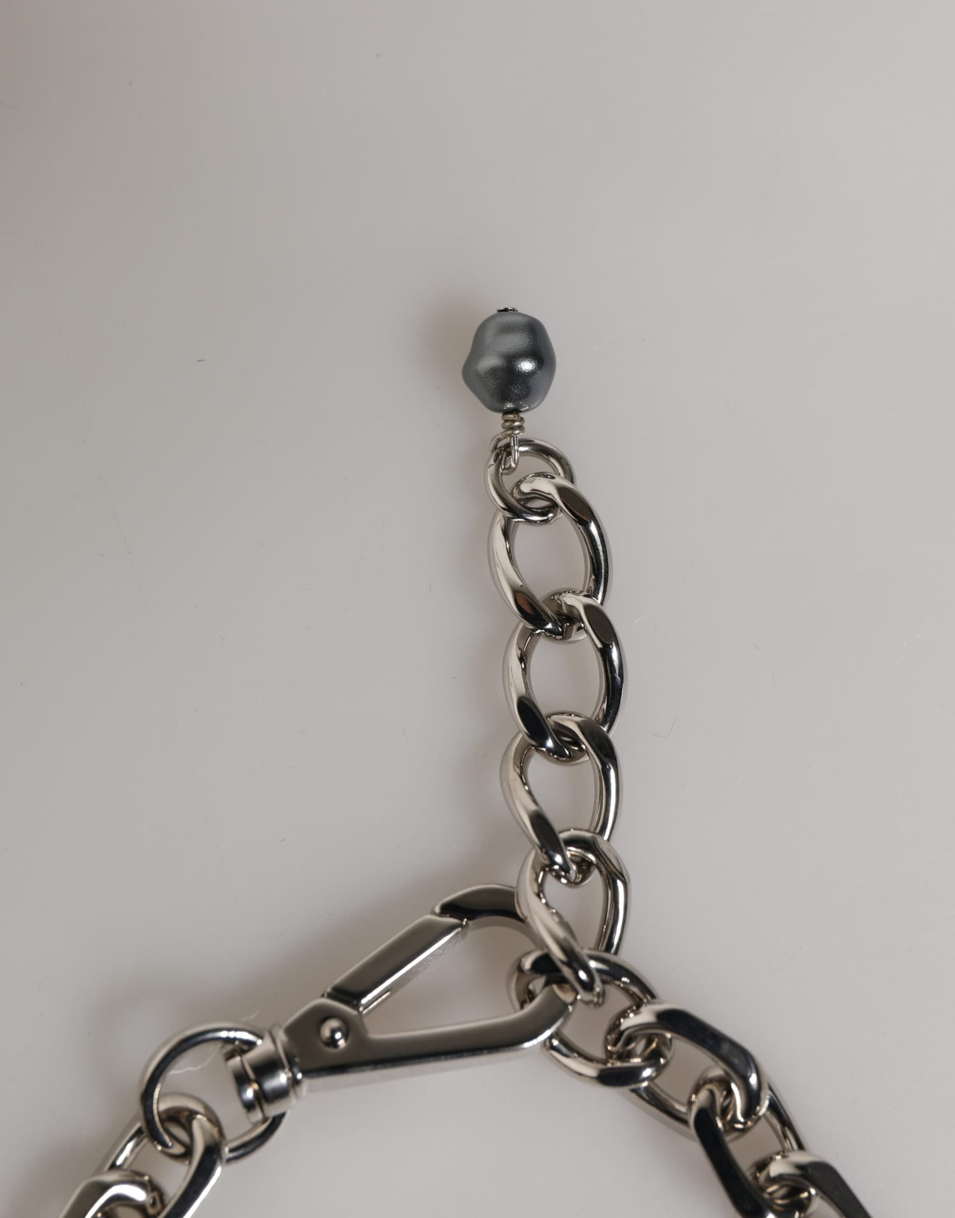 Dolce & Gabbana Silver Tone Chain Lobster Clasp Logo Gray Pearls Bracelet - 4