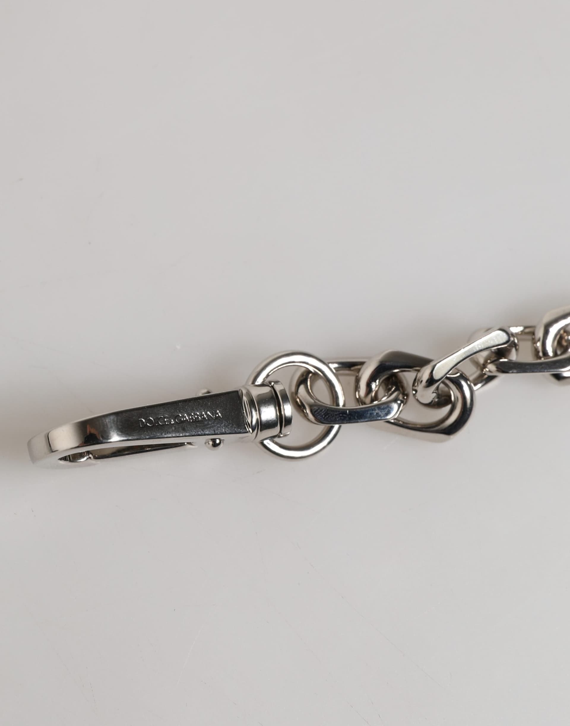 Dolce & Gabbana Silver Tone Chain Lobster Clasp Logo Gray Pearls Bracelet - 6