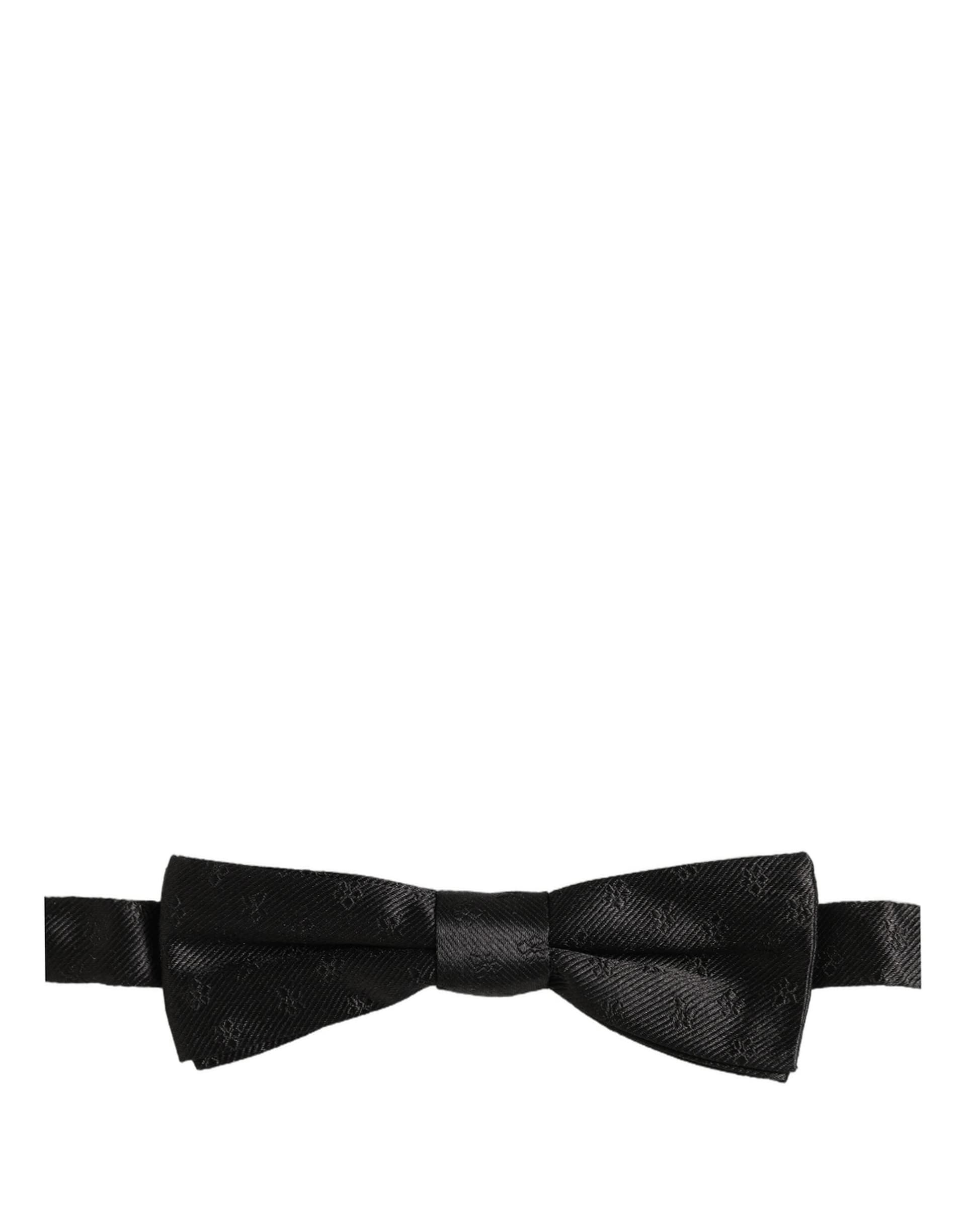 Dolce & Gabbana Men Black Floral Silk Adjustable Neck Papillon Bow Tie - 4