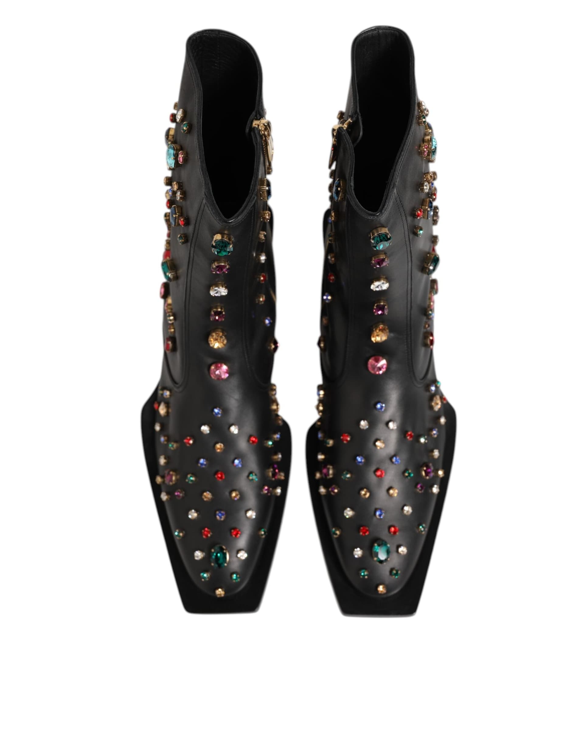 Dolce & Gabbana Black Crystal Embellished Men Short Boots Shoes - 2