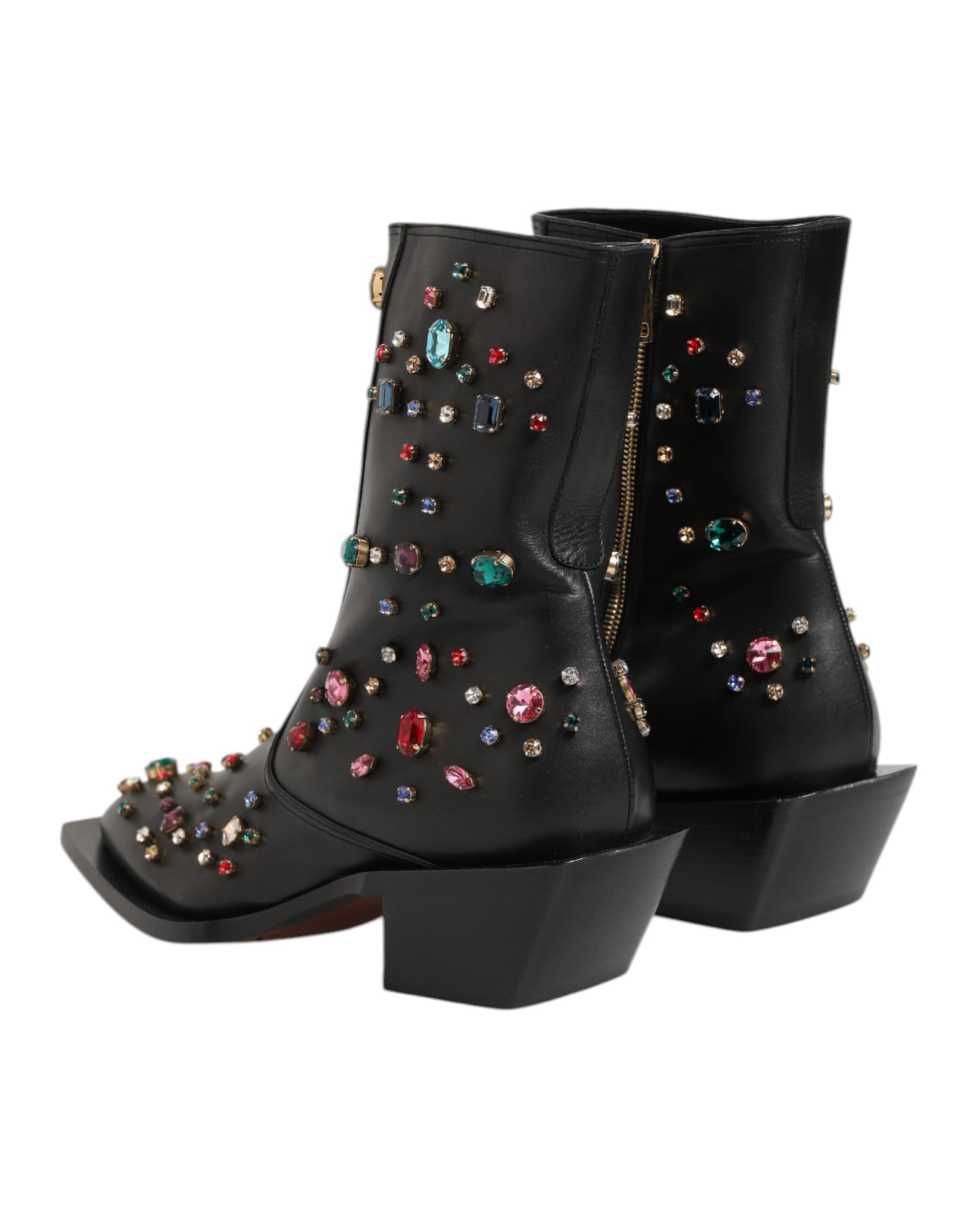 Dolce & Gabbana Black Crystal Embellished Men Short Boots Shoes - 4