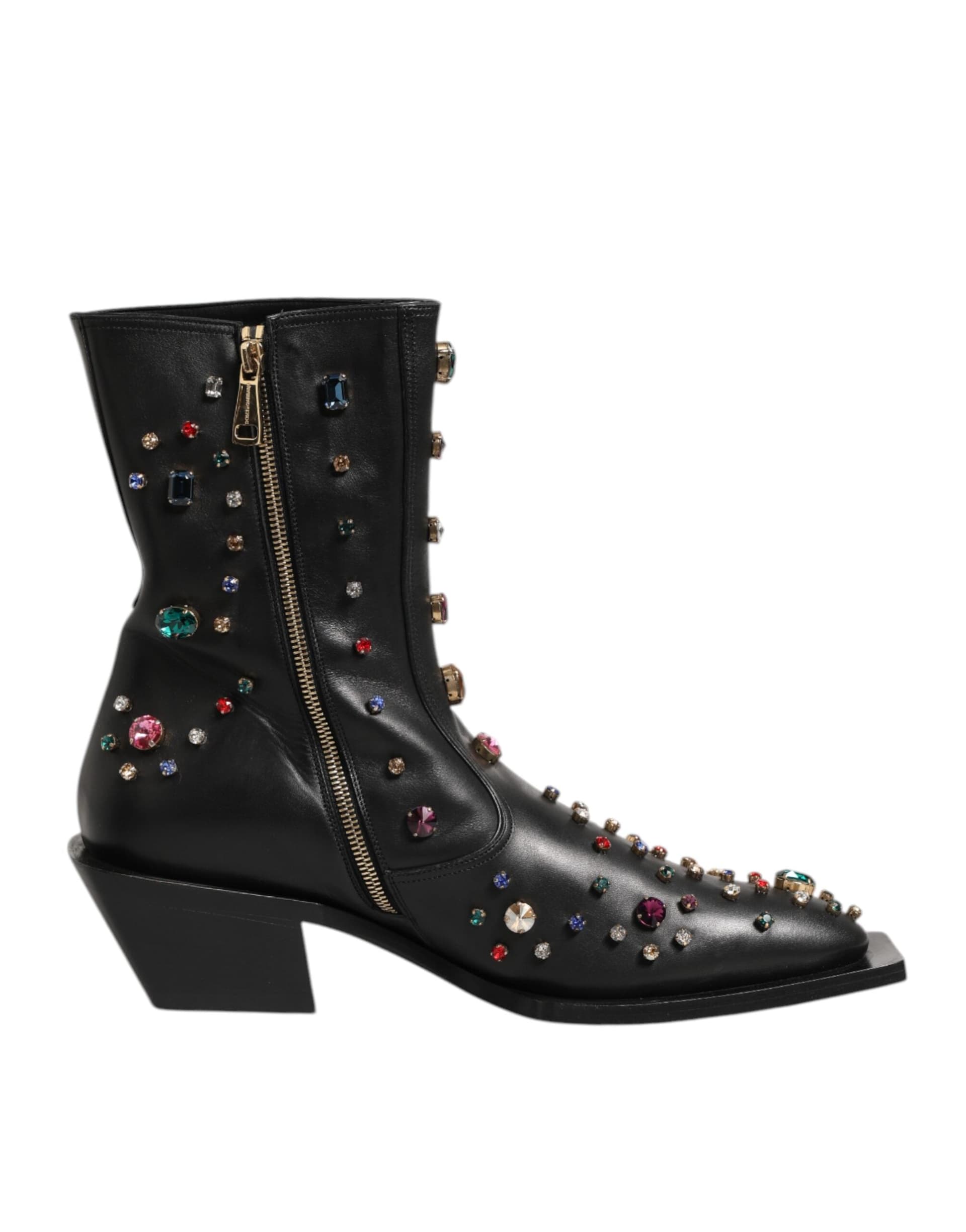 Dolce & Gabbana Black Crystal Embellished Men Short Boots Shoes - 7