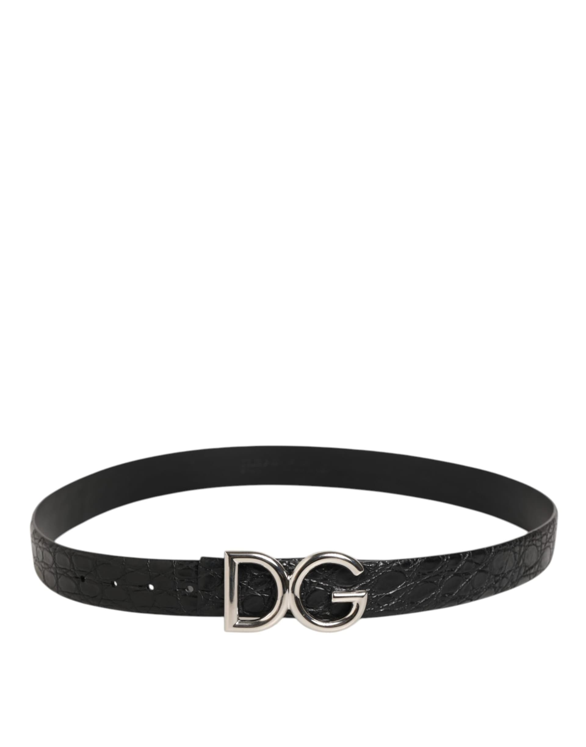 Dolce & Gabbana Black Exotic Leather DG Logo Buckle Belt - 4