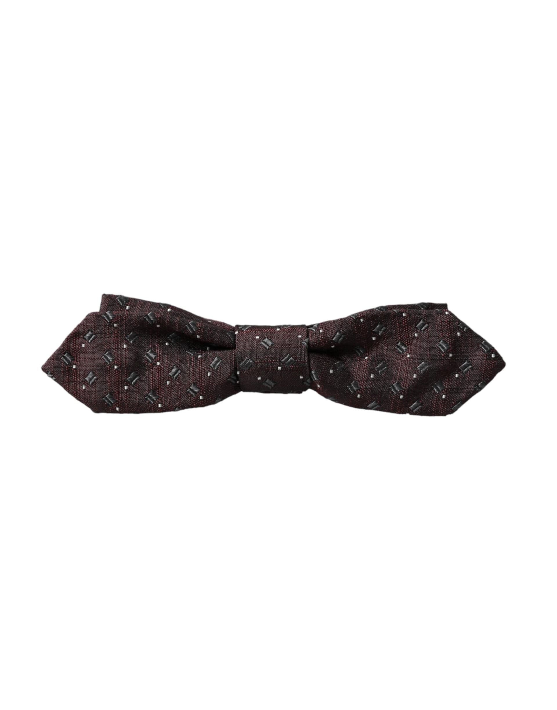 Dolce & Gabbana Maroon Silk Patterned Adjustable Neck Papillon Bow Tie - 6
