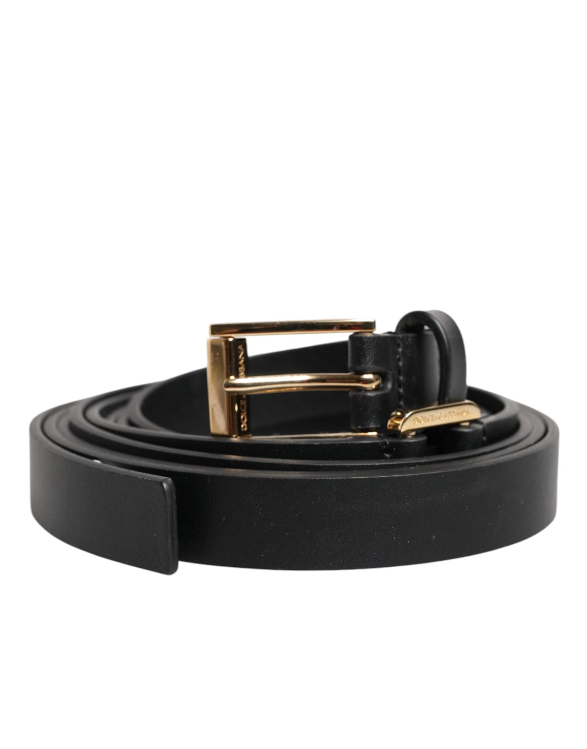 Dolce & Gabbana Black Double Strap Leather Gold Buckle Belt - 2