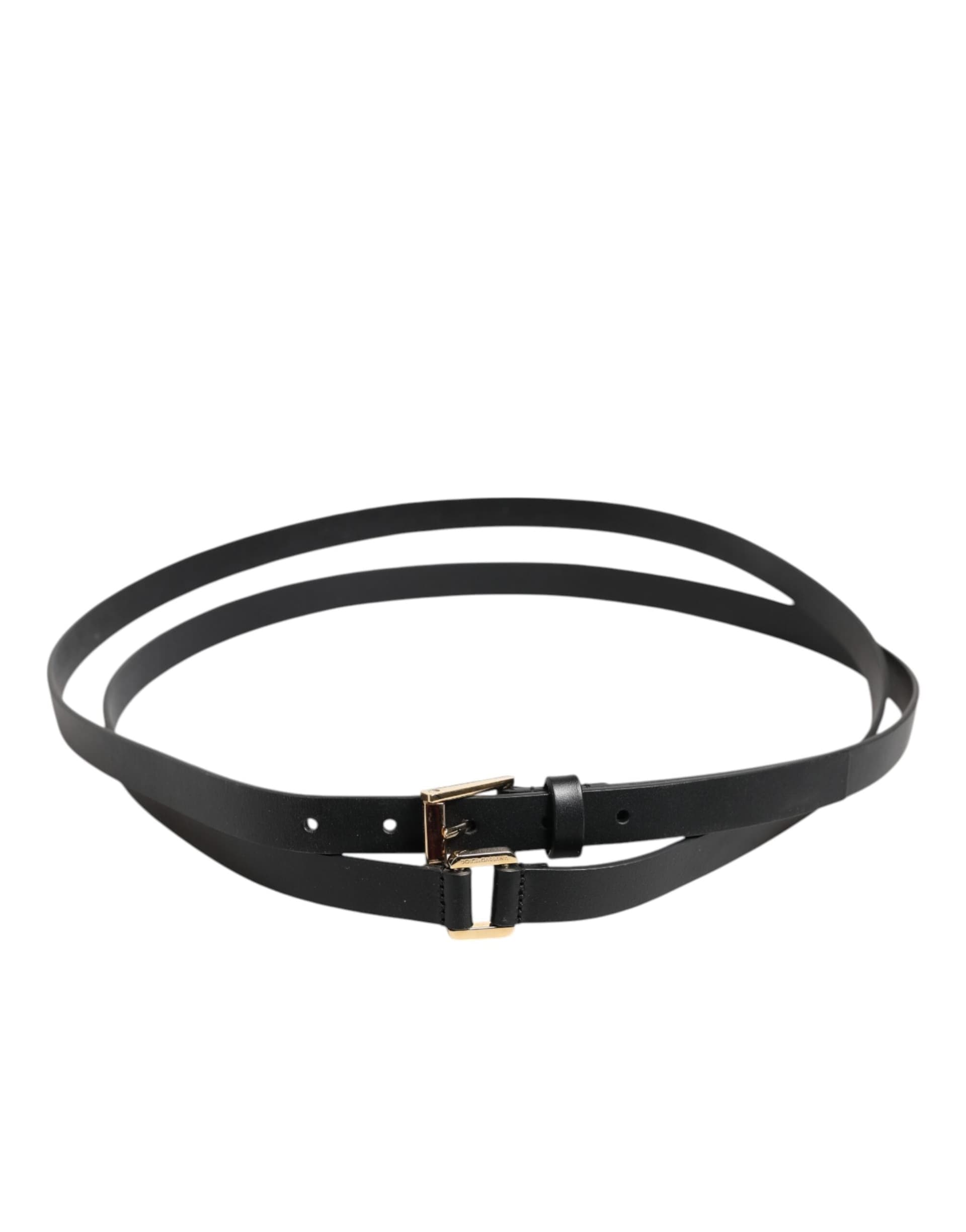 Dolce & Gabbana Black Double Strap Leather Gold Buckle Belt - 3