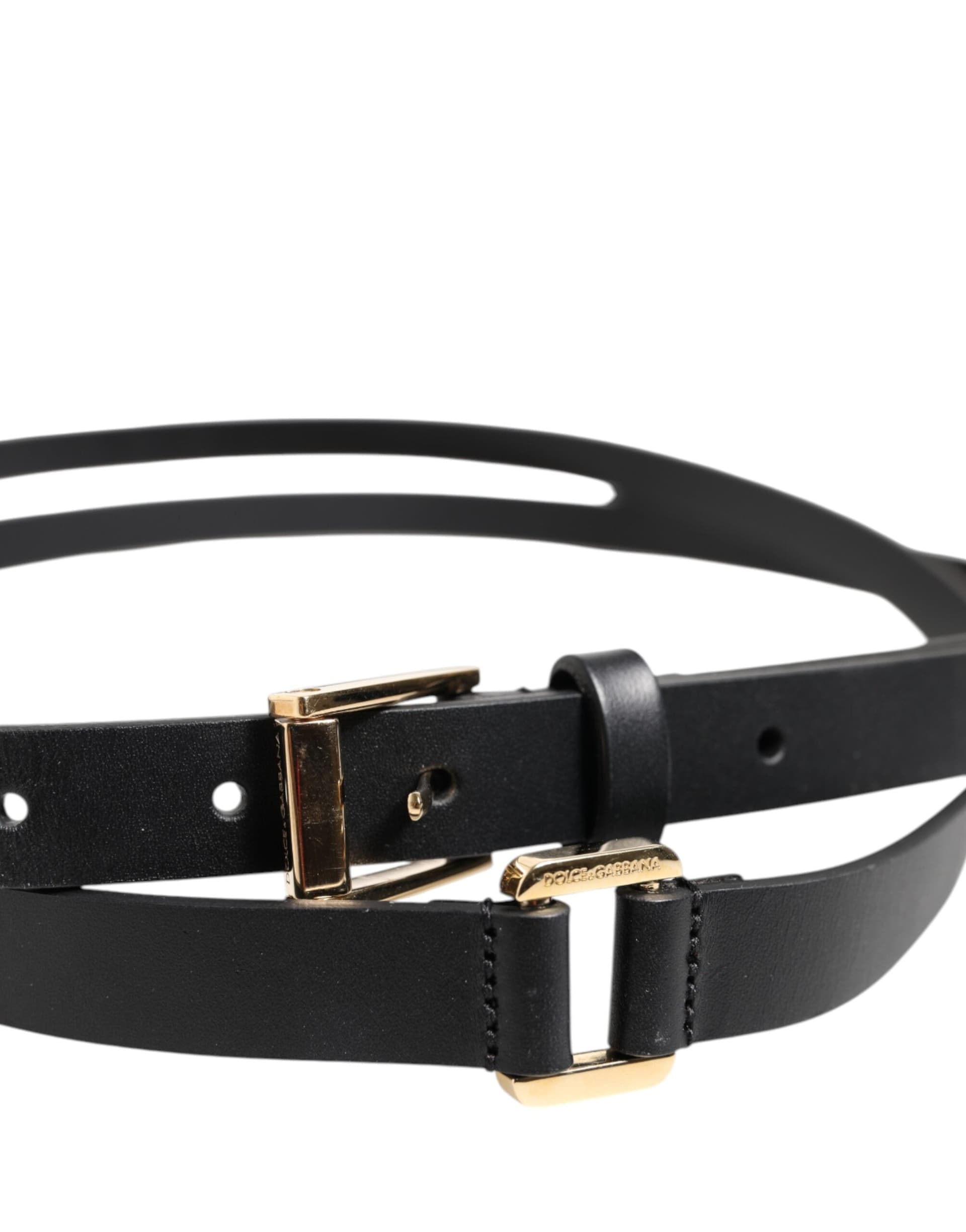 Dolce & Gabbana Black Double Strap Leather Gold Buckle Belt - 4