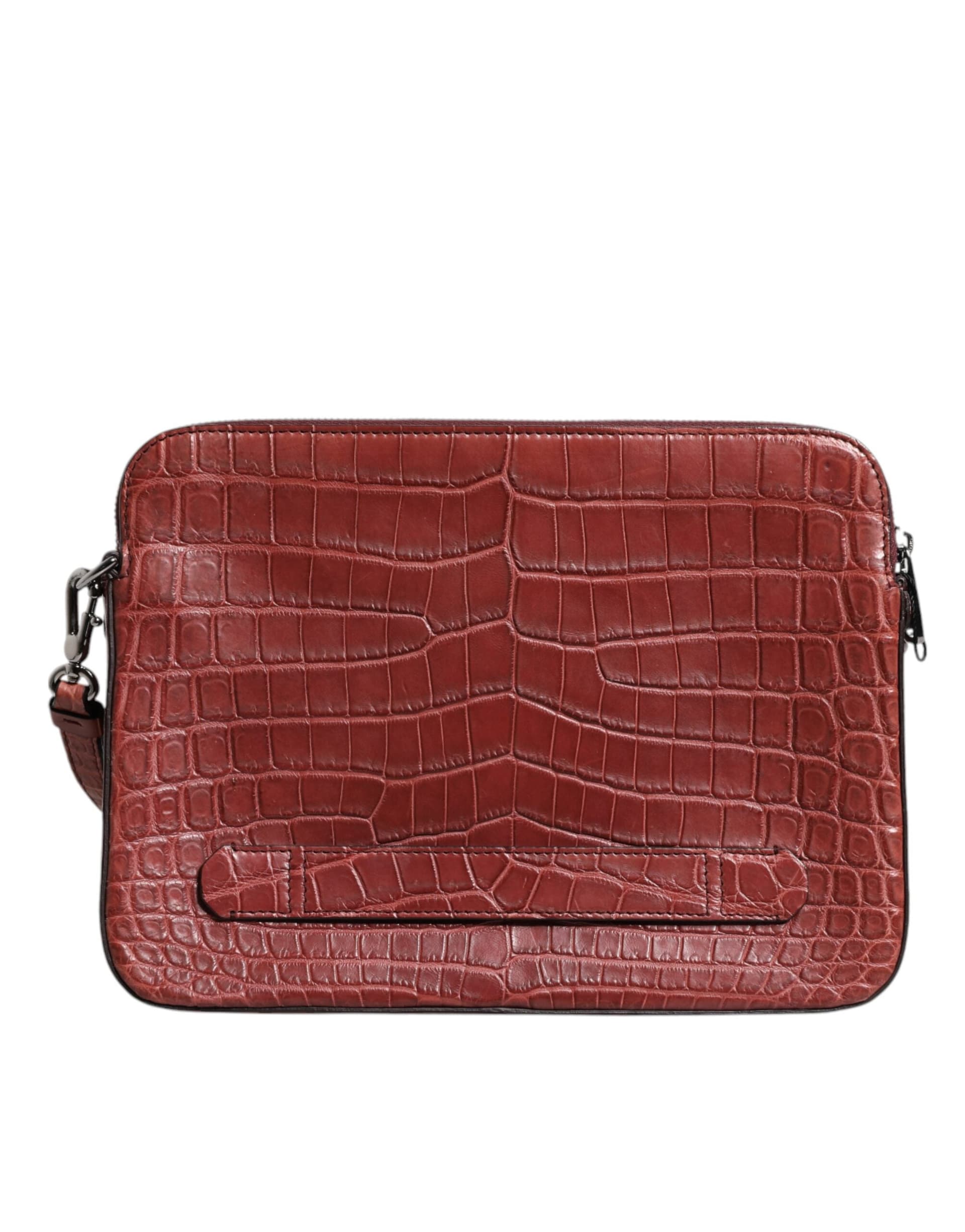 Dolce & Gabbana Bordeaux Croc Leather Logo Plaque Men Briefcase Bag - 5