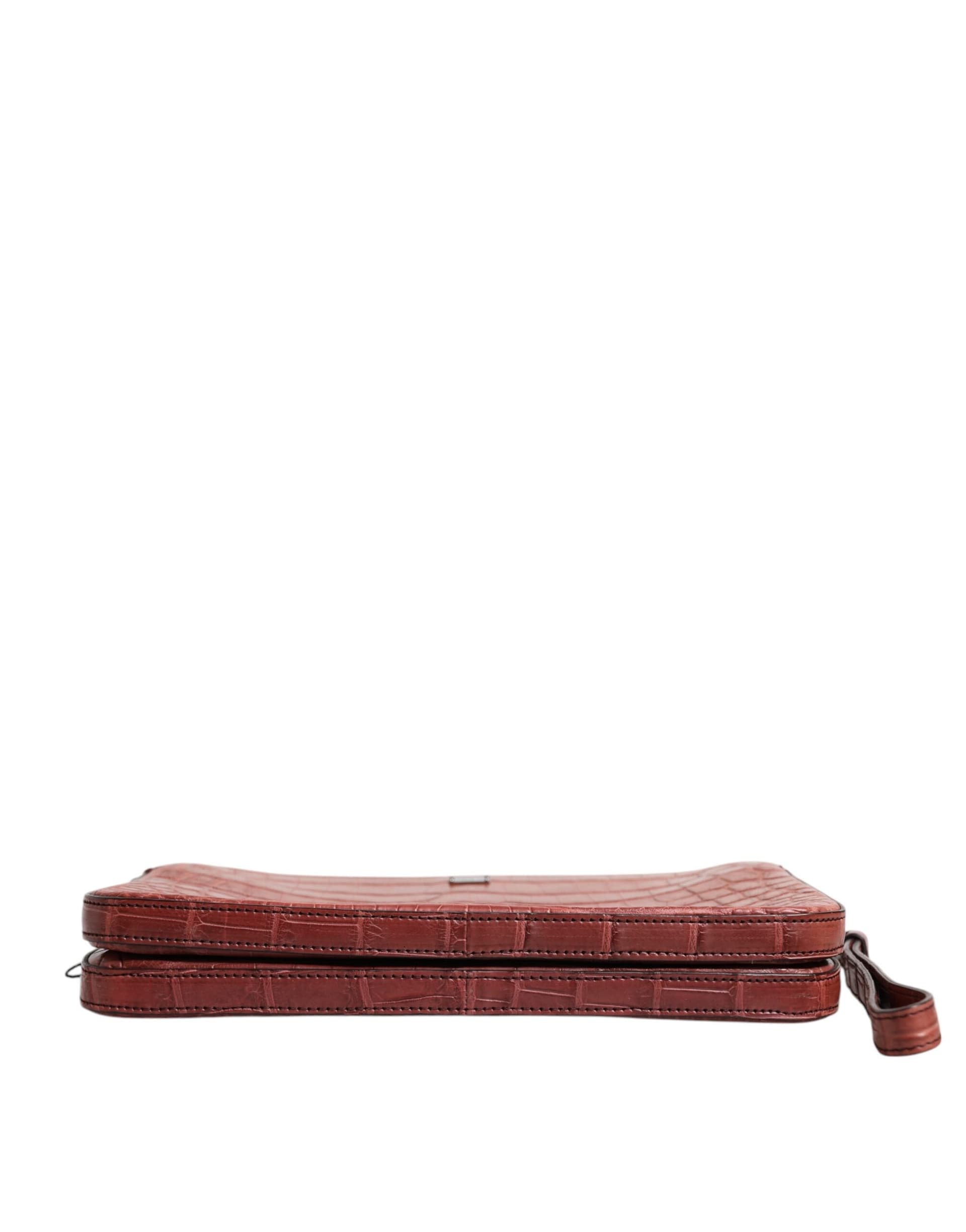 Dolce & Gabbana Bordeaux Croc Leather Logo Plaque Men Briefcase Bag - 6