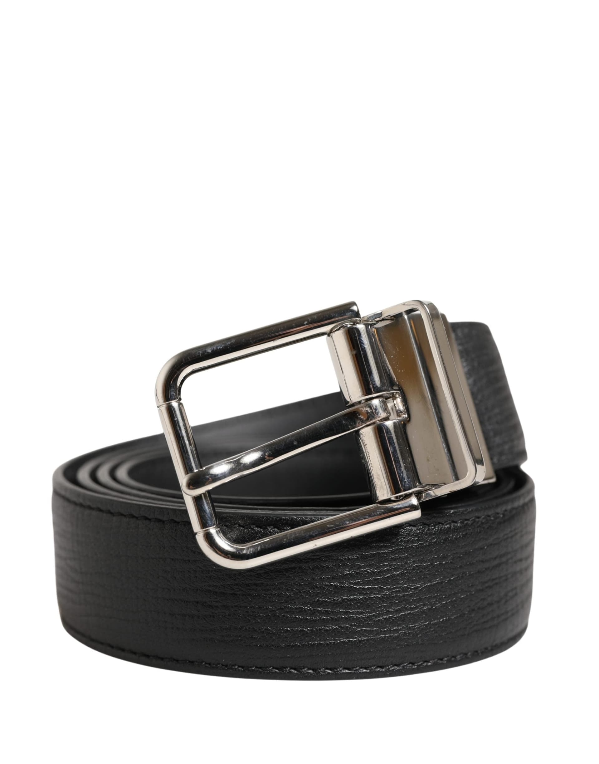 Dolce & Gabbana Men Black Classic Leather Metal Buckle Belt - 2