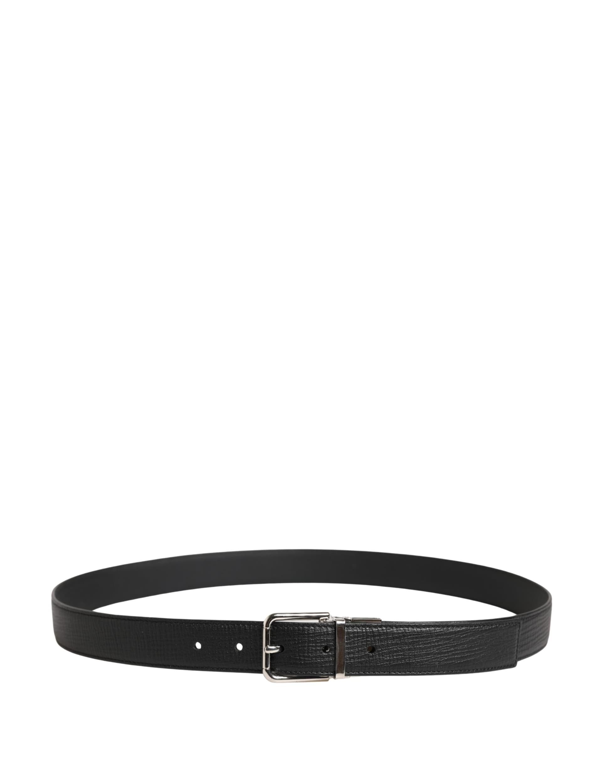 Dolce & Gabbana Men Black Classic Leather Metal Buckle Belt - 3