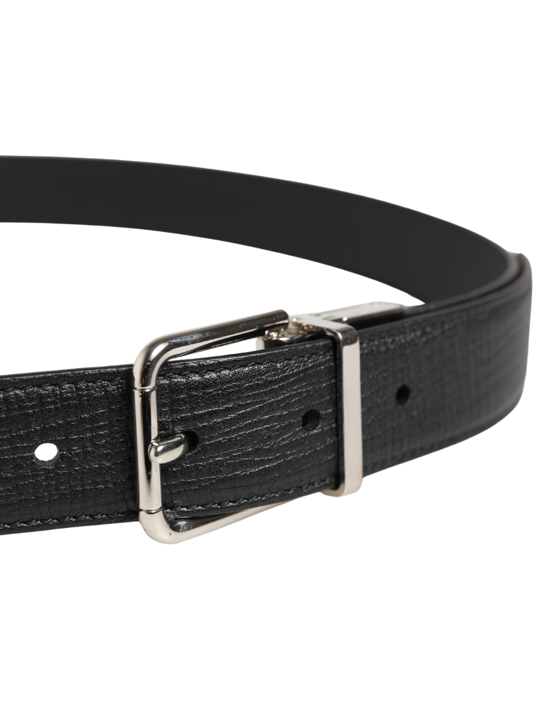Dolce & Gabbana Men Black Classic Leather Metal Buckle Belt - 4