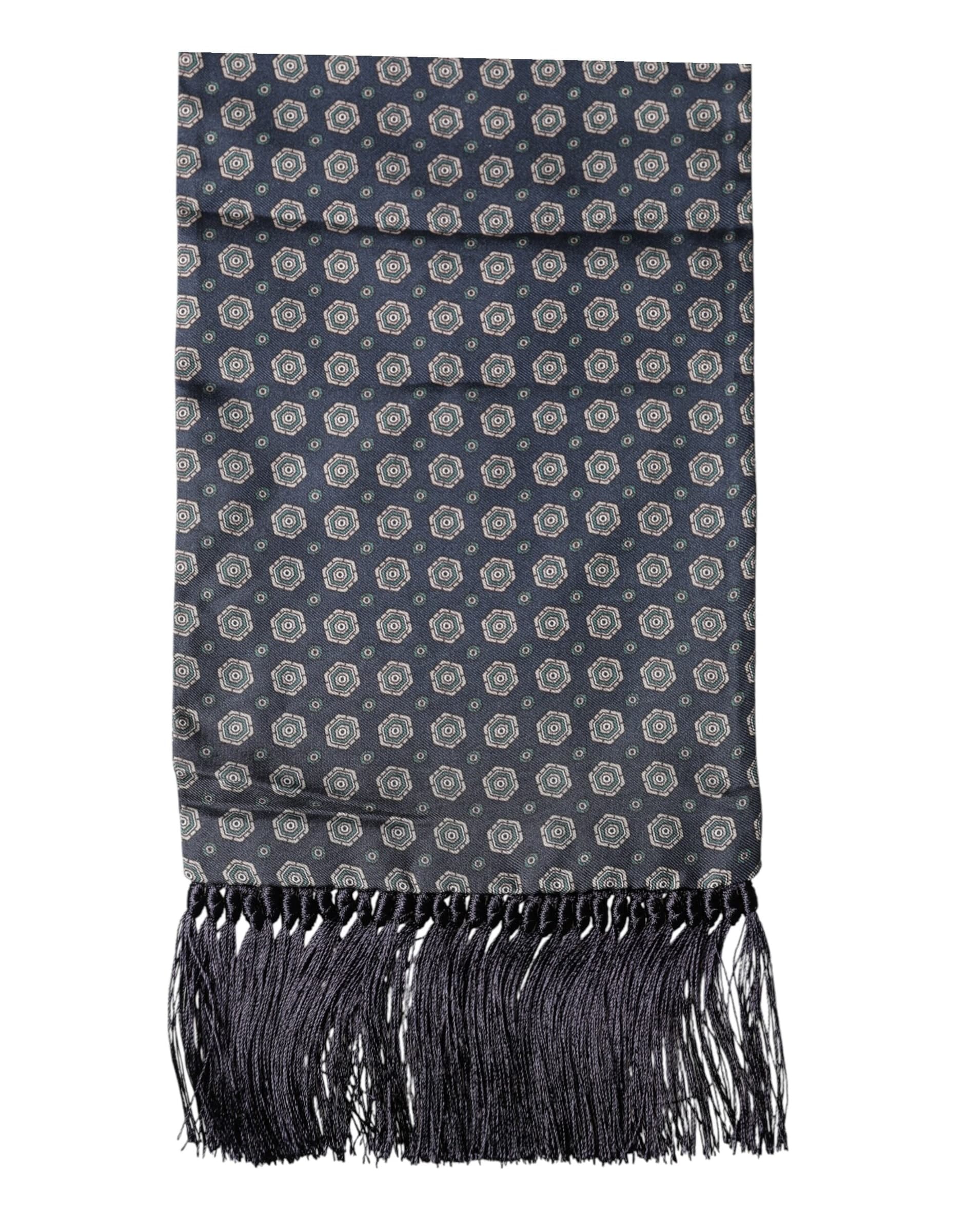 Dolce & Gabbana Blue Patterned Fringes Neck Foulard Scarf - 3