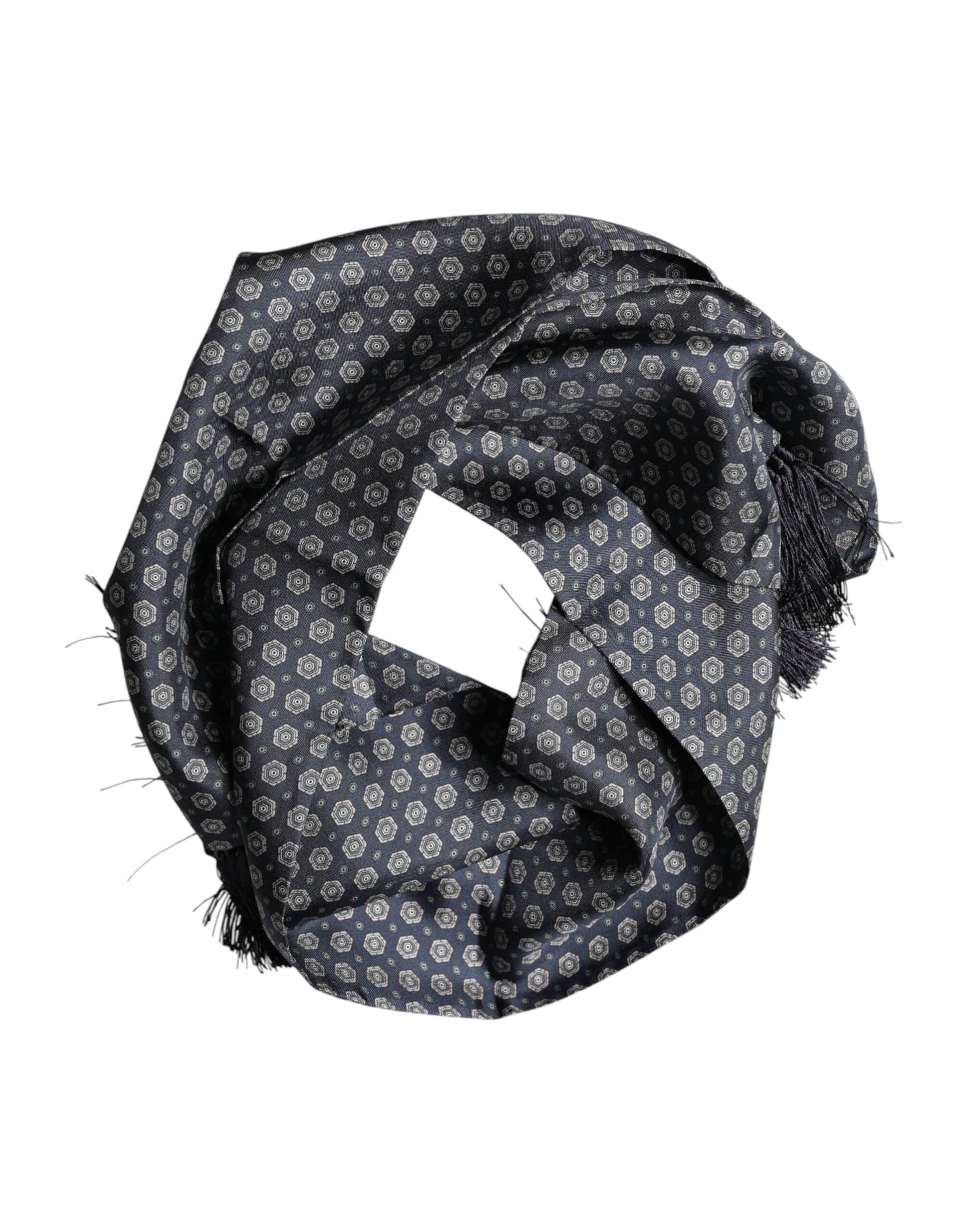 Dolce & Gabbana Blue Patterned Fringes Neck Foulard Scarf - 4