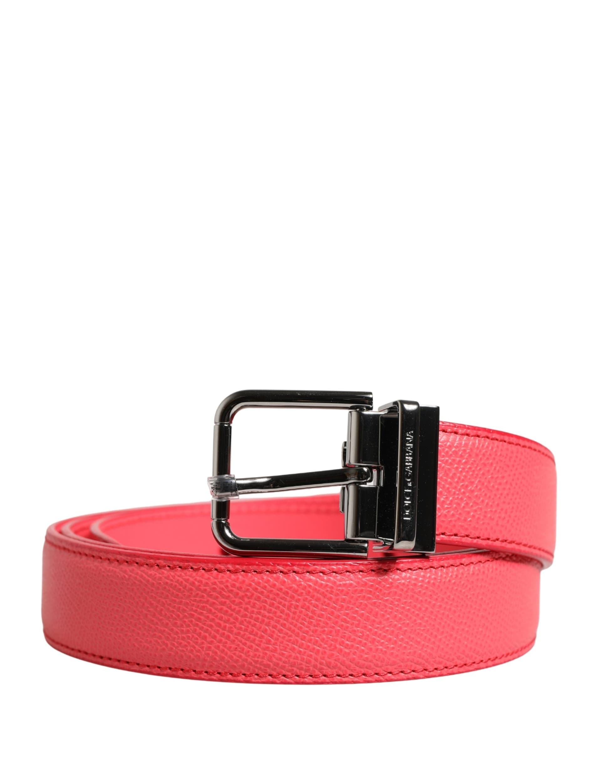 Dolce & Gabbana Pink Calf Leather Silver Metal Buckle Belt - 2