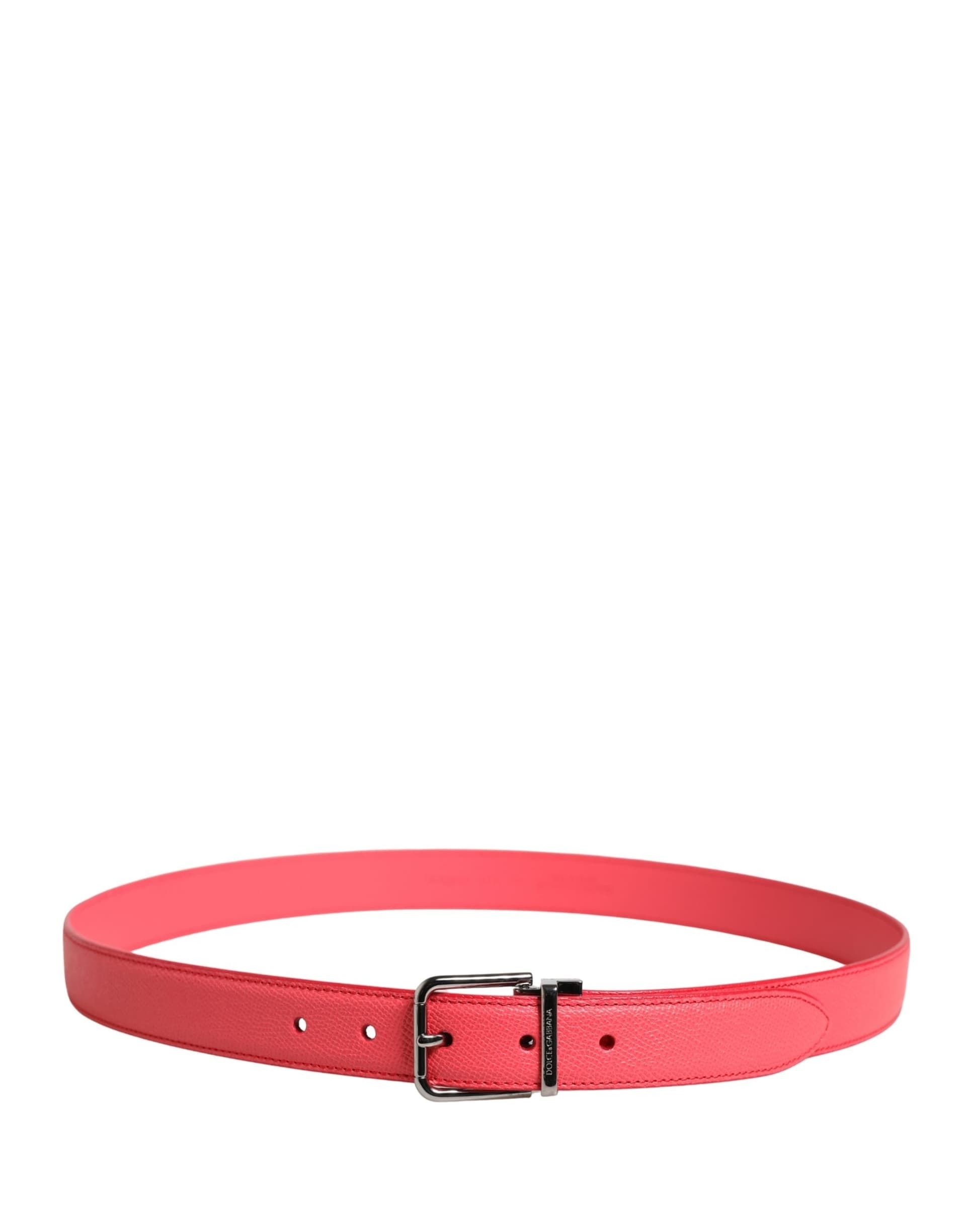 Dolce & Gabbana Pink Calf Leather Silver Metal Buckle Belt - 3