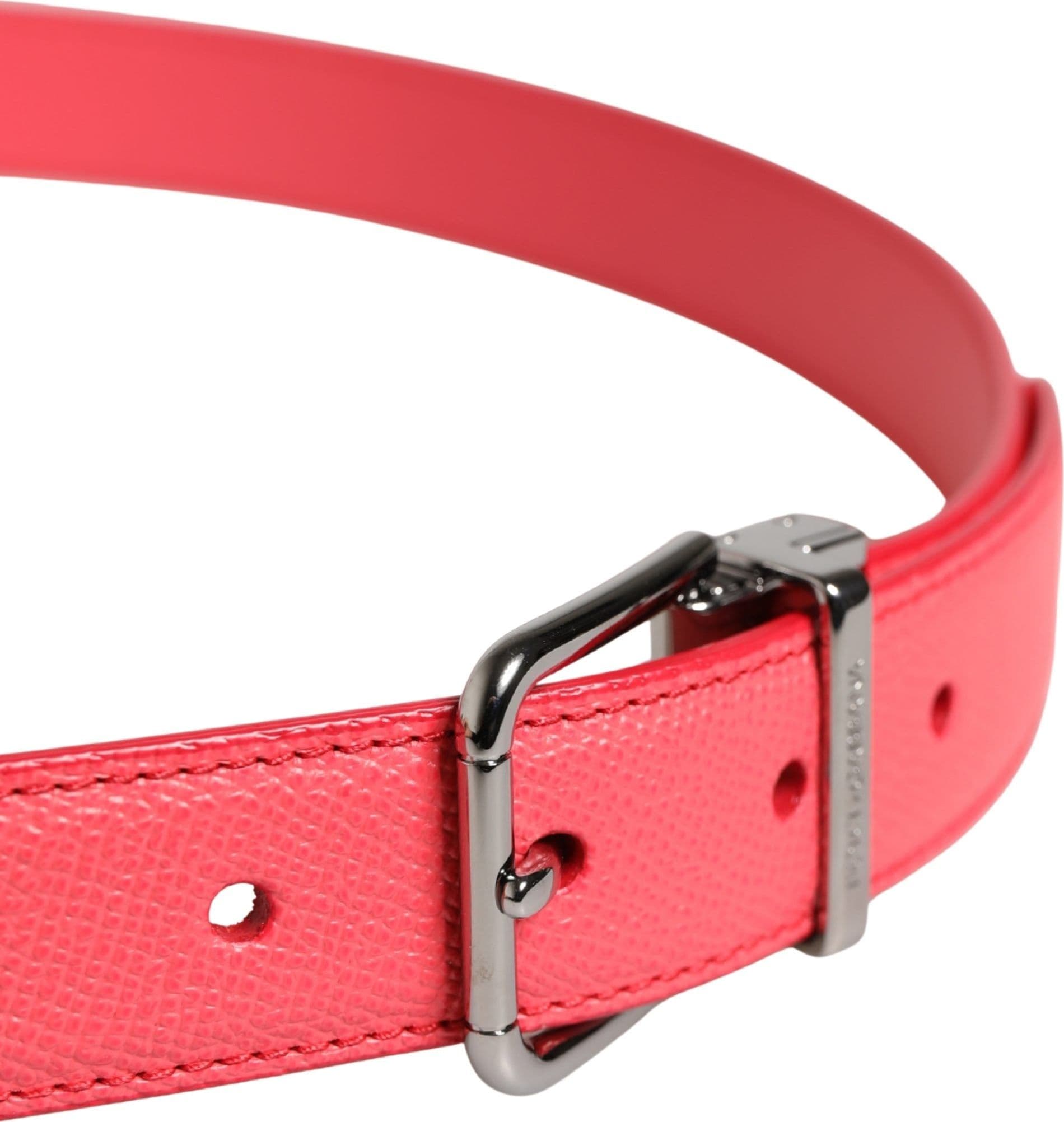 Dolce & Gabbana Pink Calf Leather Silver Metal Buckle Belt - 4