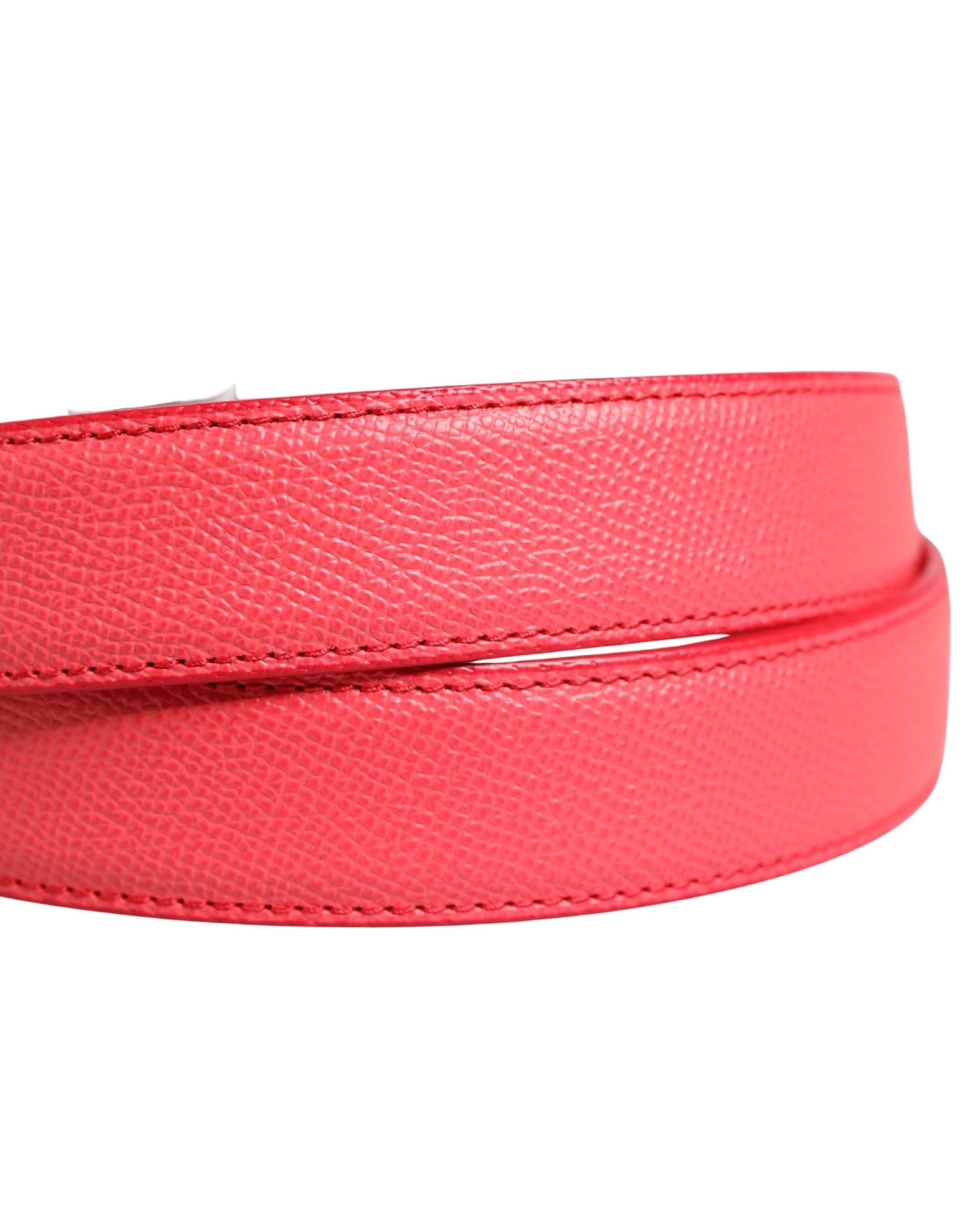 Dolce & Gabbana Pink Calf Leather Silver Metal Buckle Belt - 5