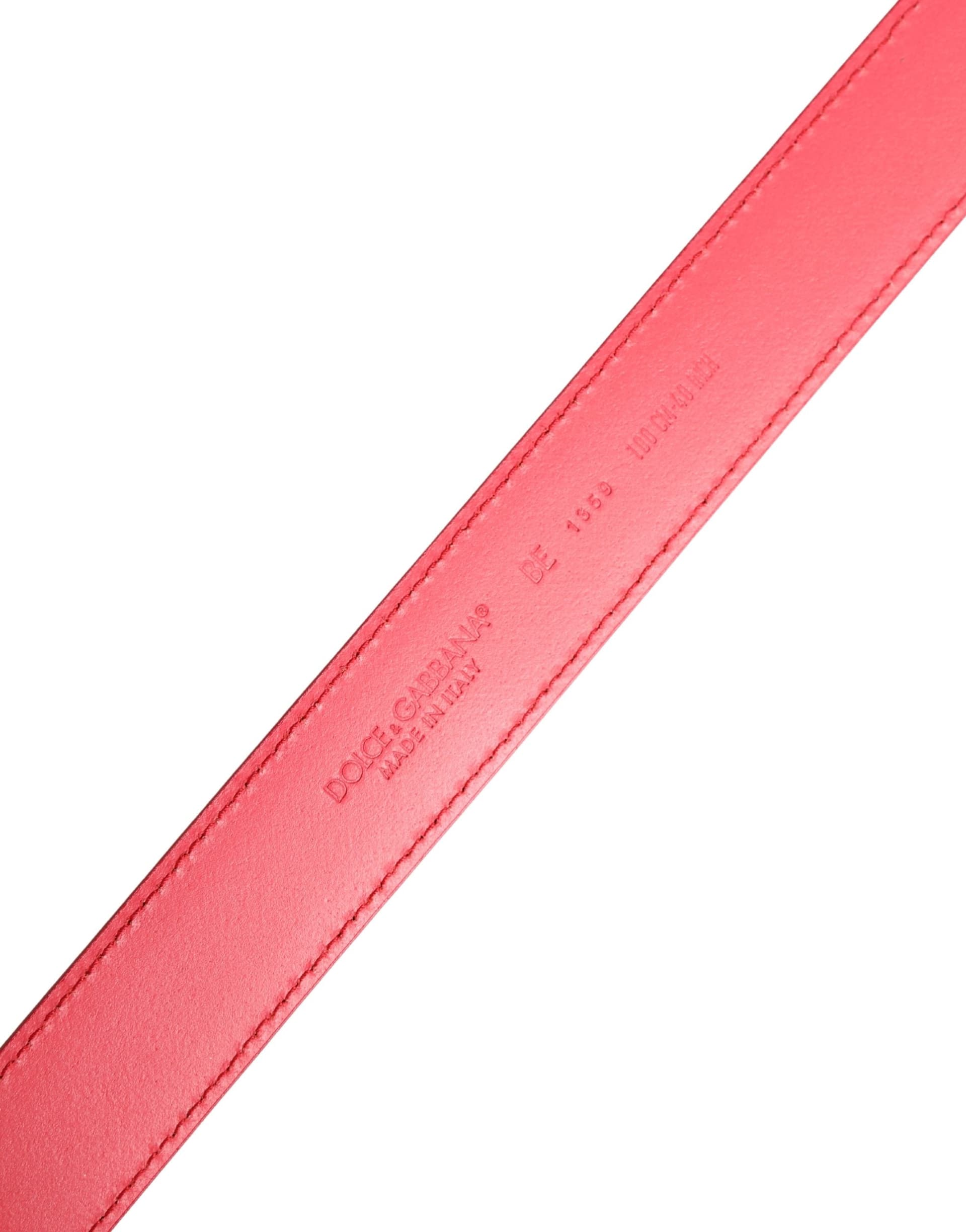 Dolce & Gabbana Pink Calf Leather Silver Metal Buckle Belt - 6