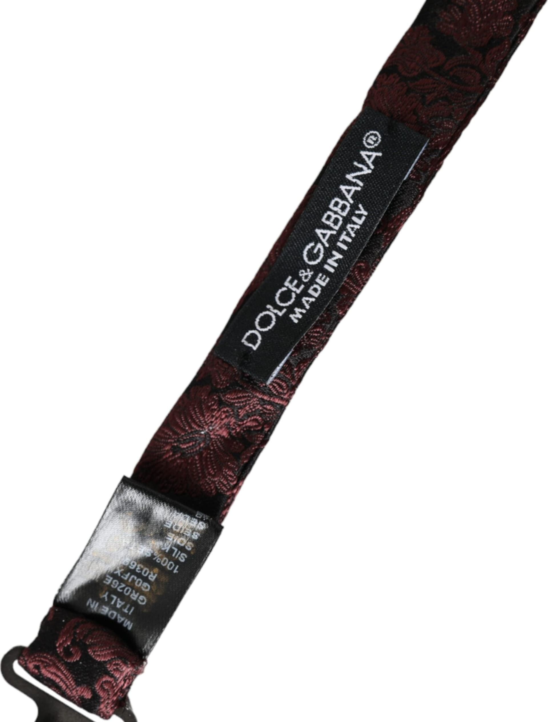 Dolce & Gabbana Maroon Floral Silk Adjustable Neck Men Bow Tie - 6