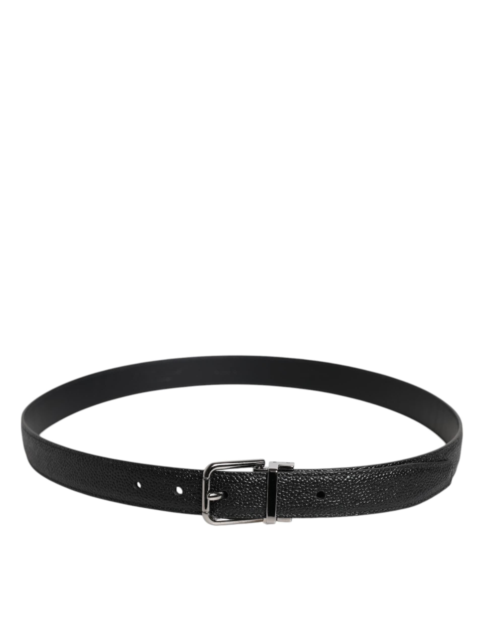 Dolce & Gabbana Black Calf Leather Classic Metal Buckle Belt - 3