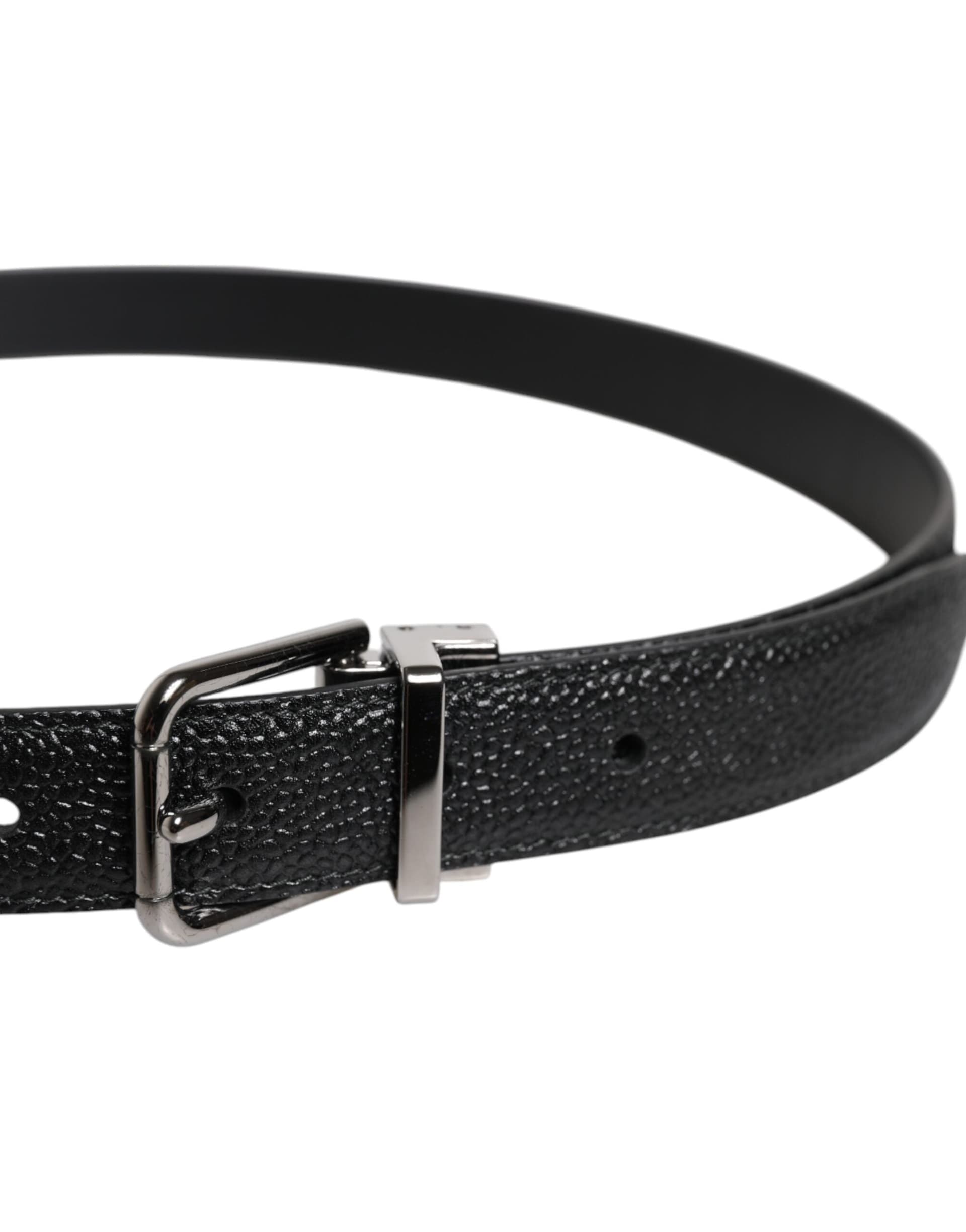 Dolce & Gabbana Black Calf Leather Classic Metal Buckle Belt - 4