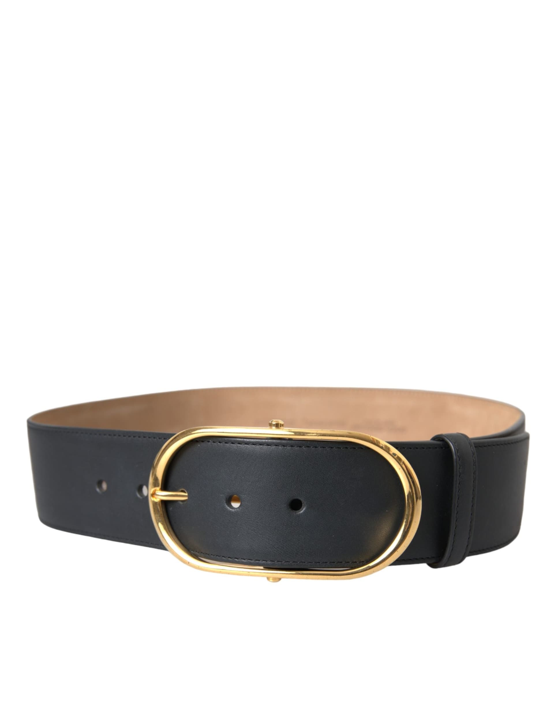 Dolce & Gabbana Black Leather Classic Metal Oval Buckle Belt - 3