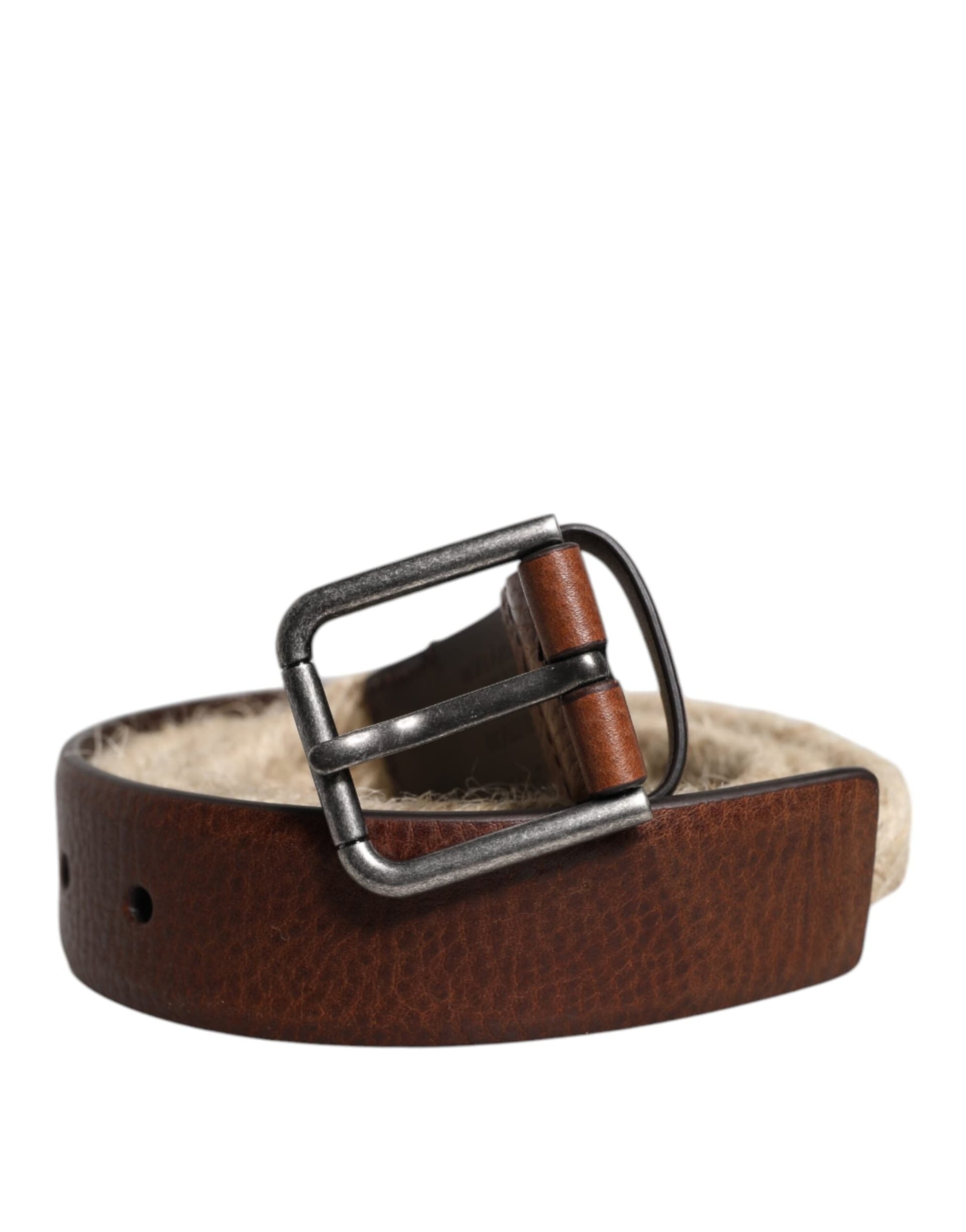 Dolce & Gabbana Brown Jute Leather Woven Metal Buckle Belt - 2