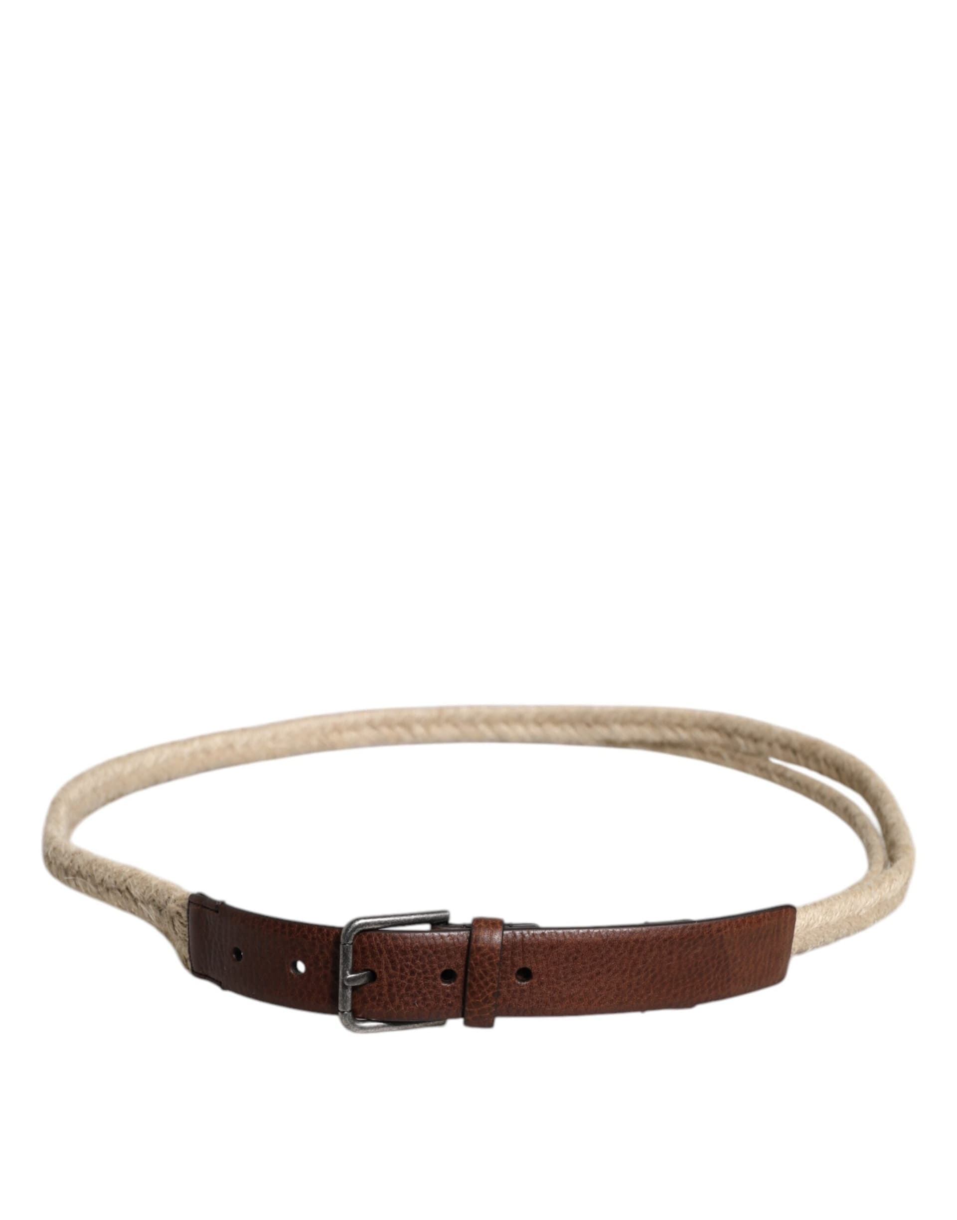 Dolce & Gabbana Brown Jute Leather Woven Metal Buckle Belt - 3