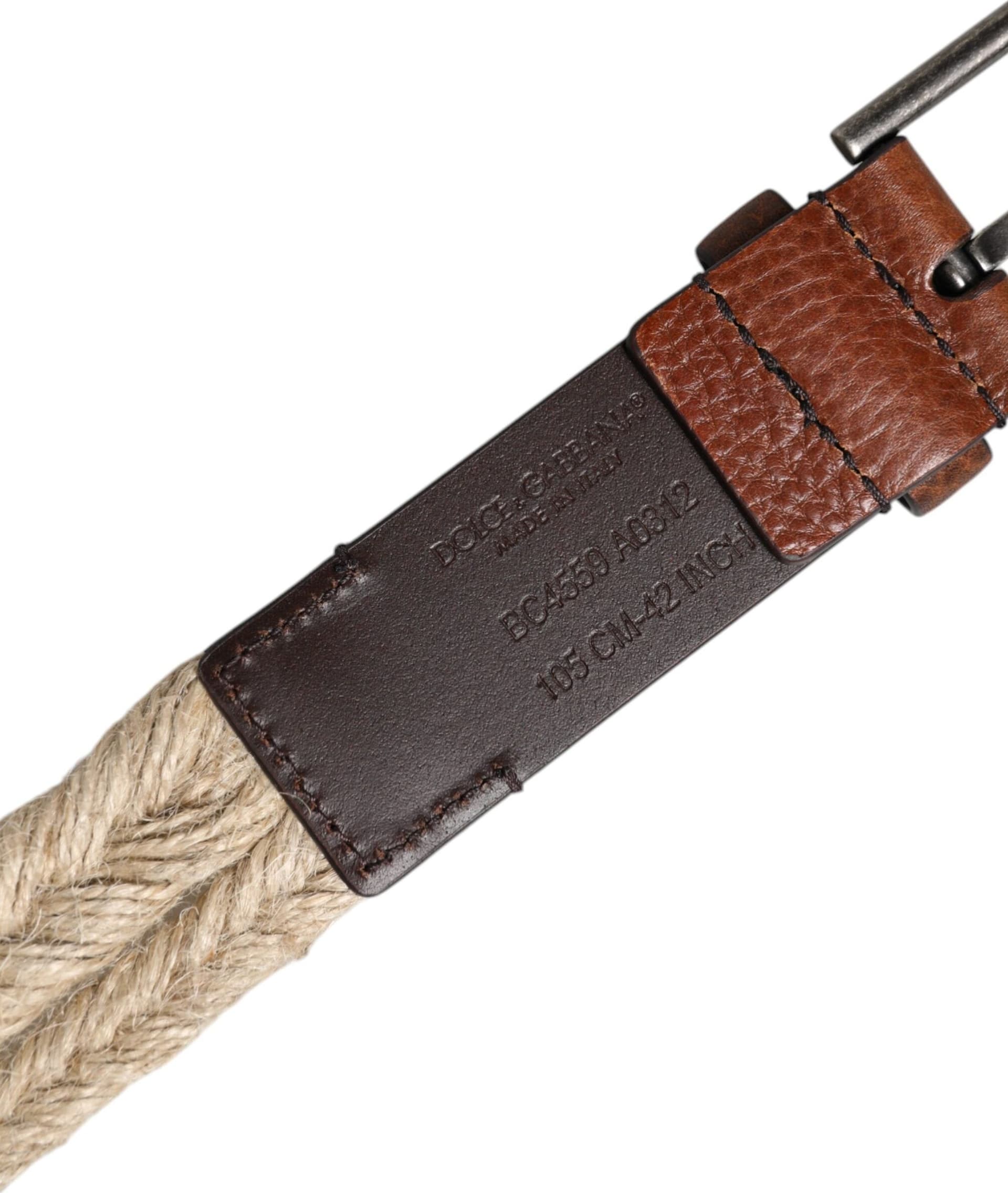Dolce & Gabbana Brown Jute Leather Woven Metal Buckle Belt - 5