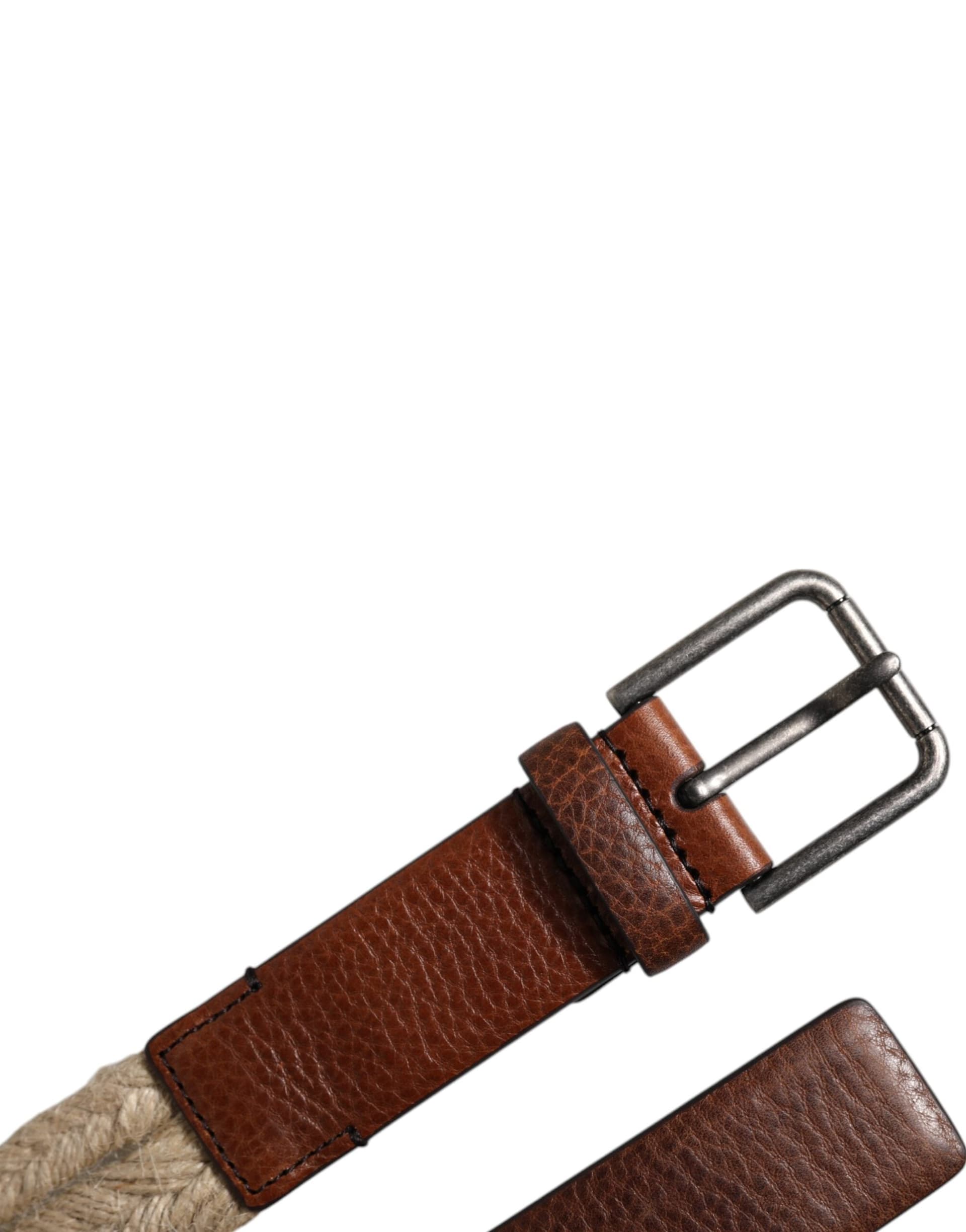 Dolce & Gabbana Brown Jute Leather Woven Metal Buckle Belt - 6
