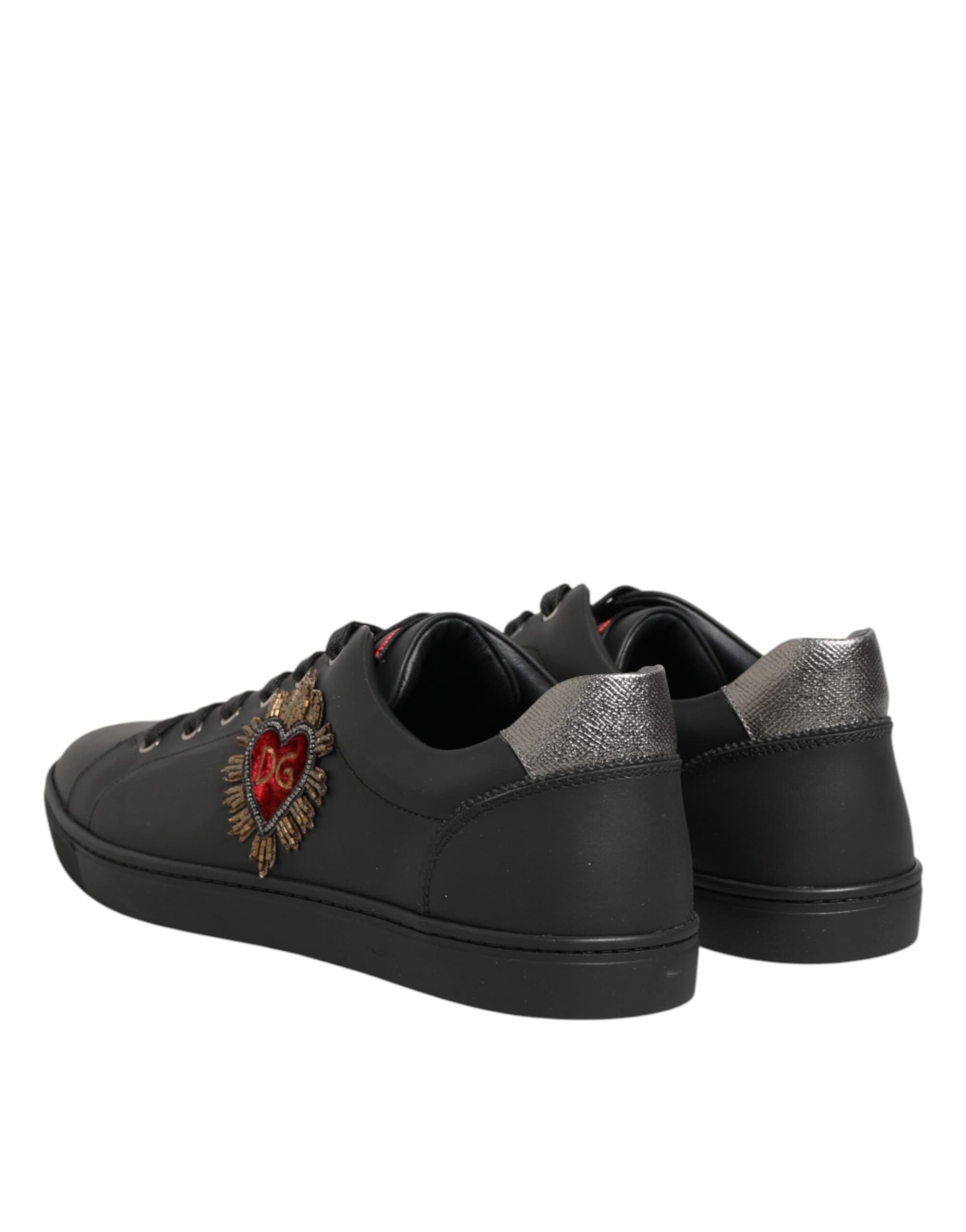 Dolce & Gabbana Black Leather Heart Embellished Sneakers Shoes - 4