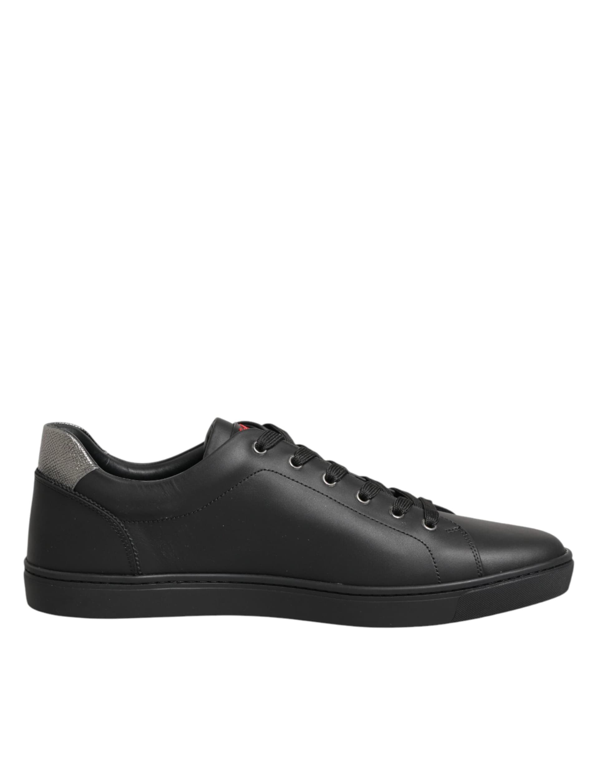 Dolce & Gabbana Black Leather Heart Embellished Sneakers Shoes - 7