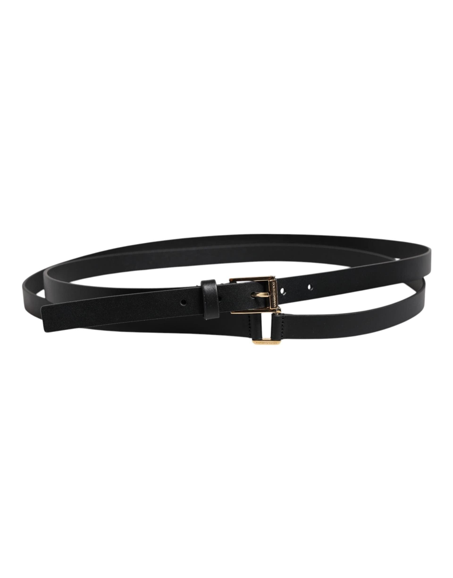 Dolce & Gabbana Black Classic Gold Metal Logo Buckle Belt - 3