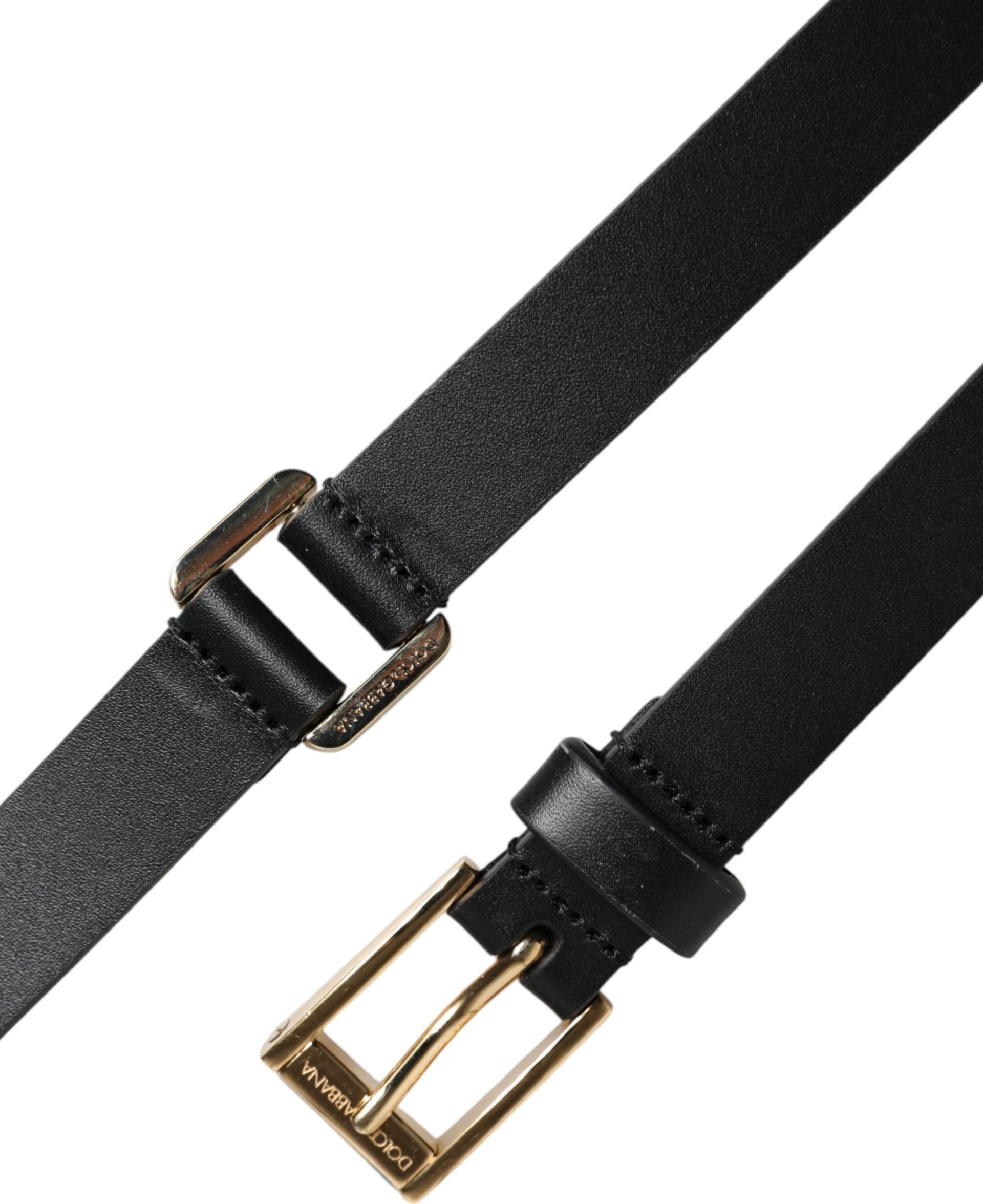 Dolce & Gabbana Black Classic Gold Metal Logo Buckle Belt - 6