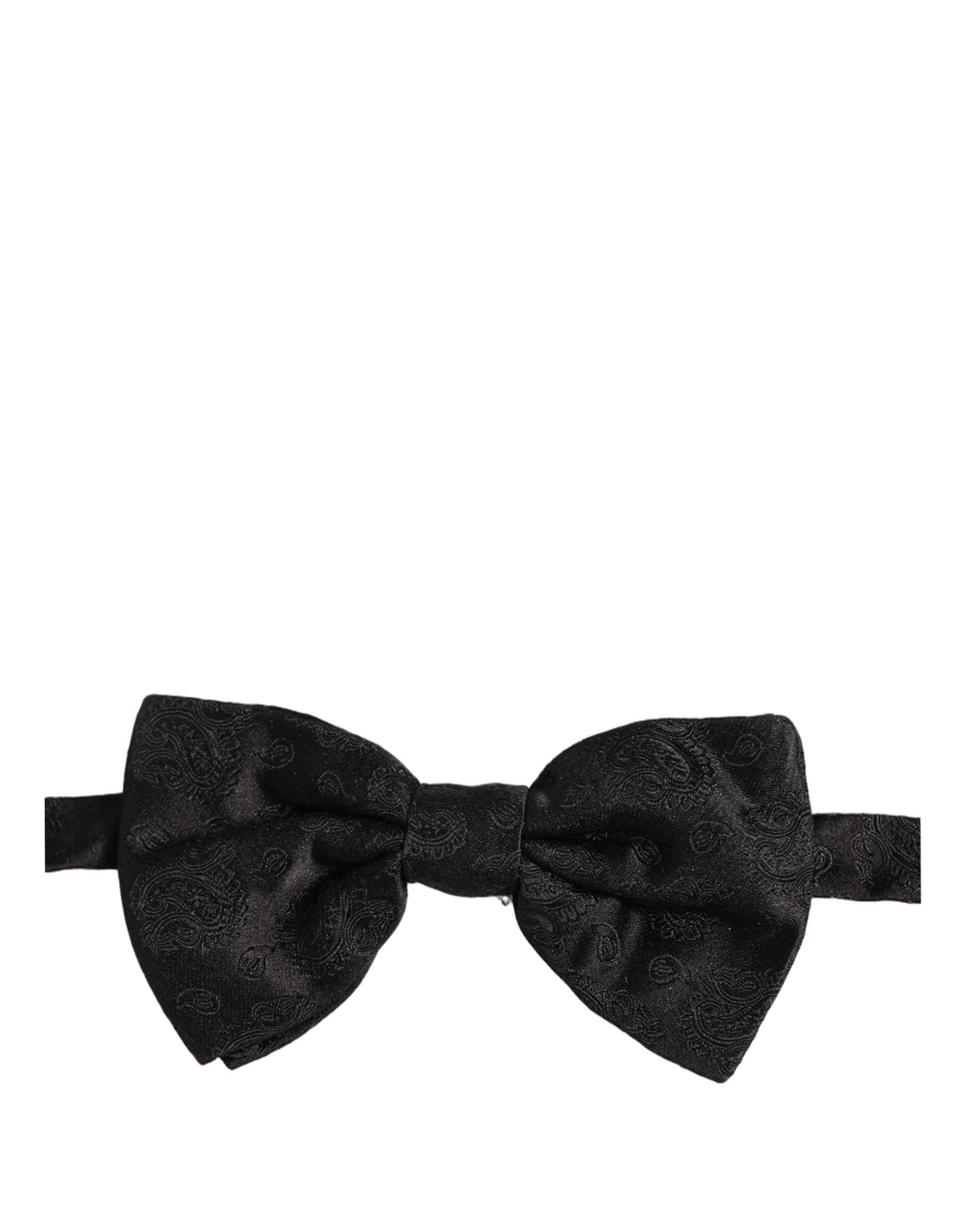 Dolce & Gabbana Men Black Paisley Silk Adjustable Neck Papillon Bow Tie - 2