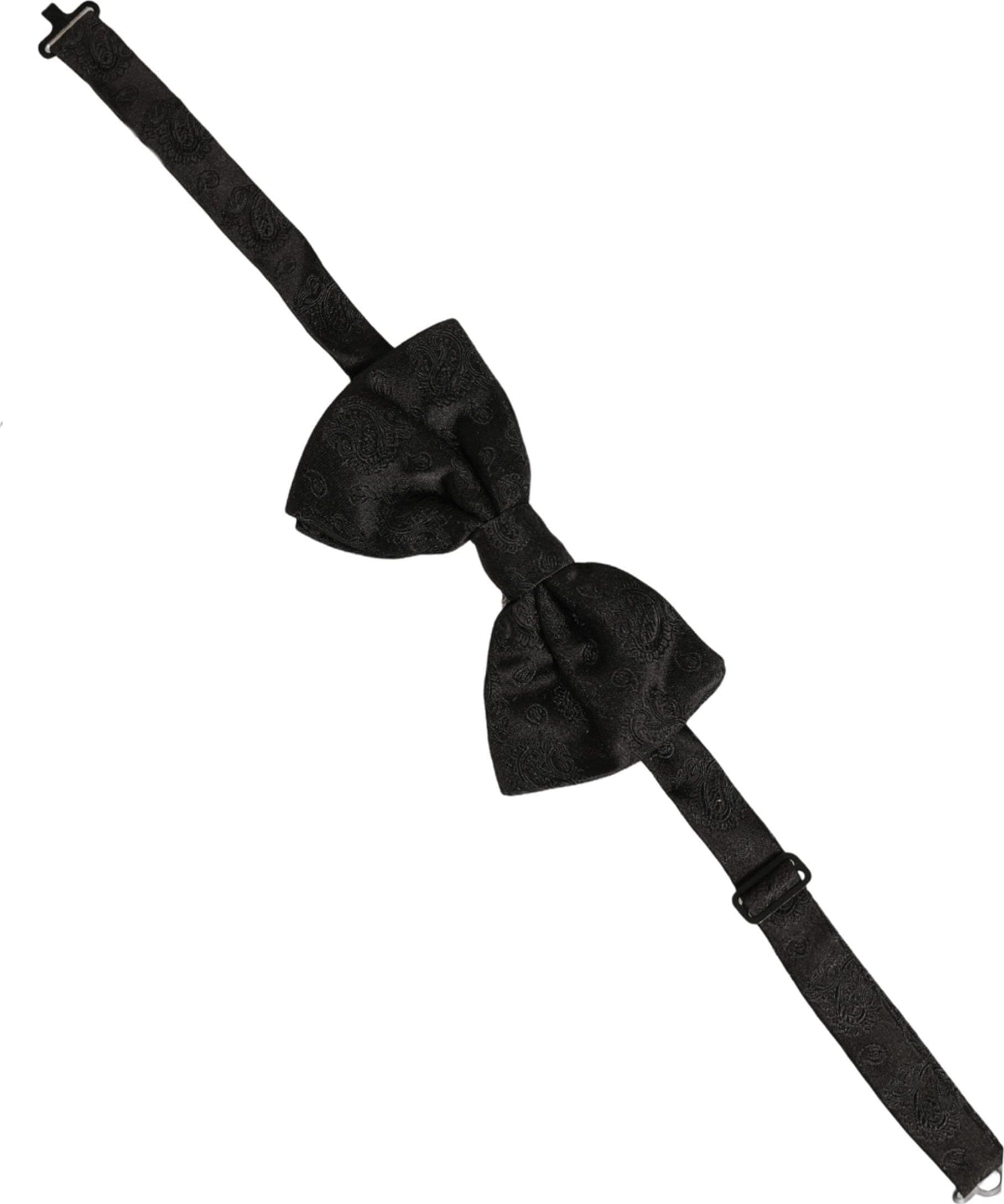 Dolce & Gabbana Men Black Paisley Silk Adjustable Neck Papillon Bow Tie - 3