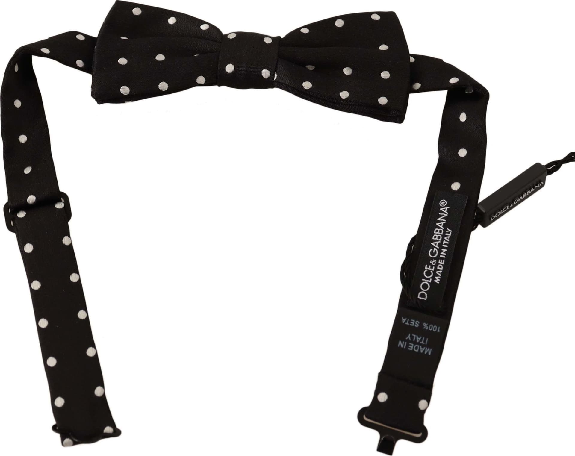 Dolce & Gabbana Black White Polka Dot Silk Adjustable Neck Papillon Bow Tie - 2