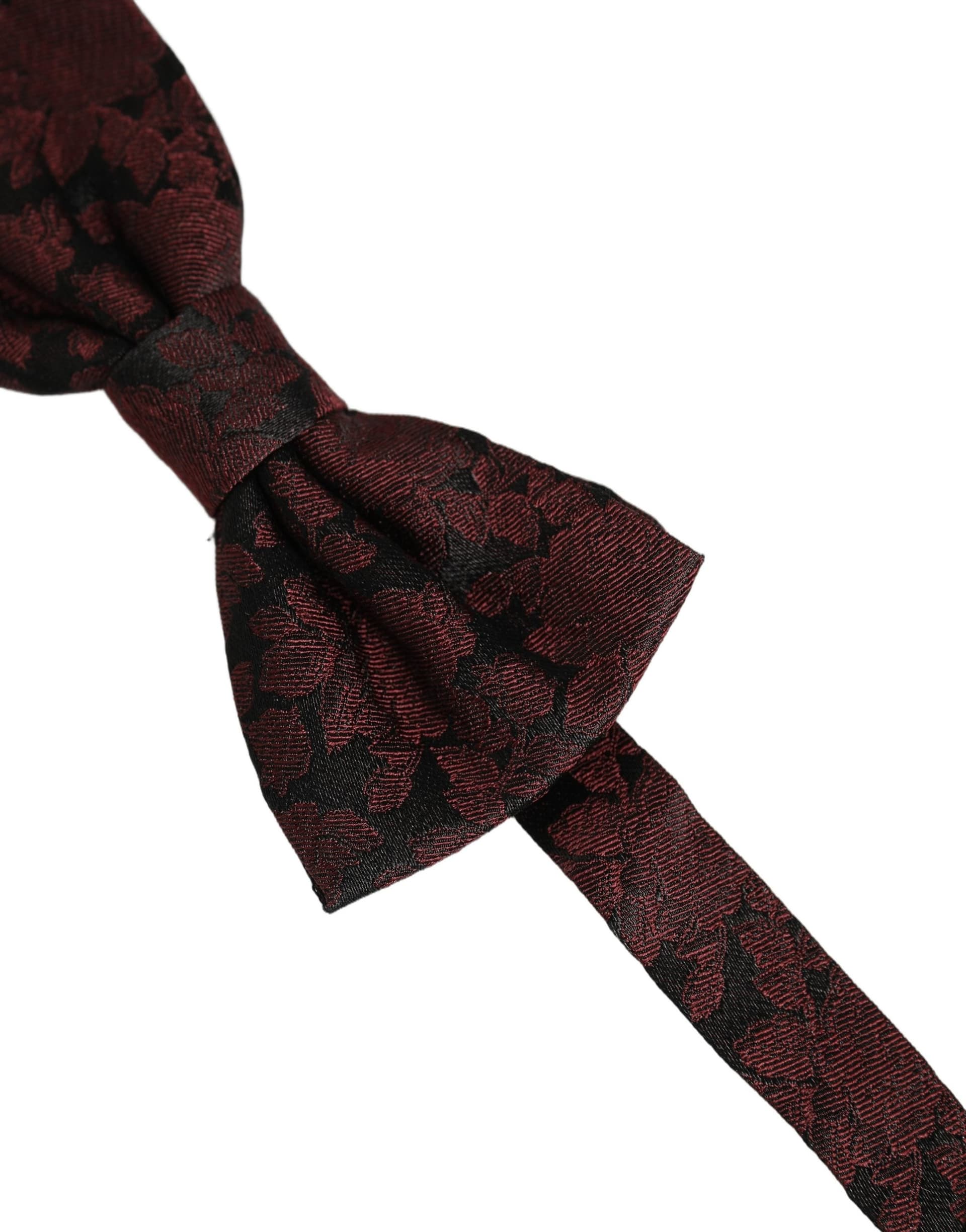 Dolce & Gabbana Men Maroon Floral Silk Adjustable Neck Bow Tie - 3