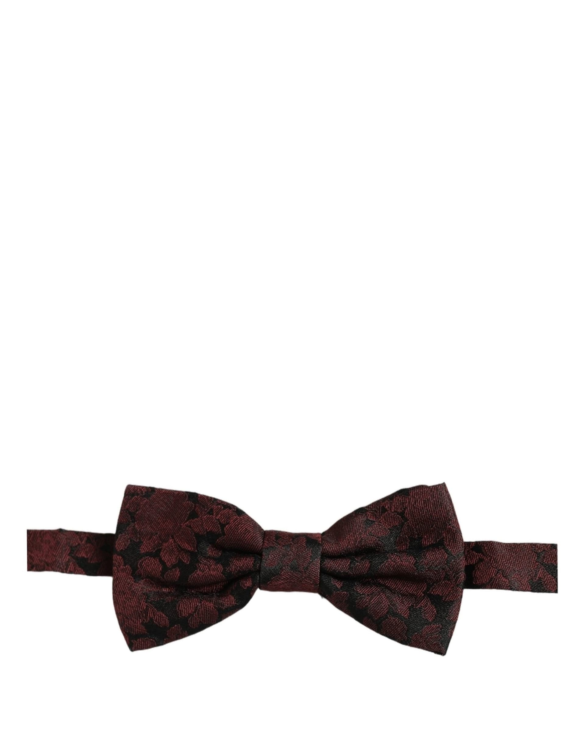 Dolce & Gabbana Men Maroon Floral Silk Adjustable Neck Bow Tie - 4