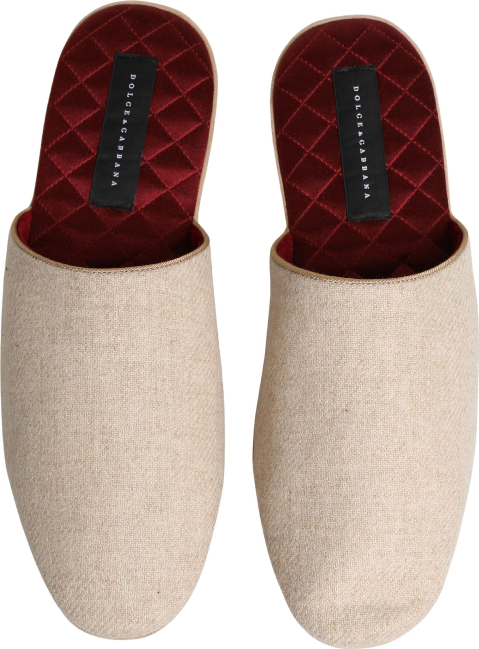 Dolce & Gabbana Beige Shetland Wool Red Quilted Slippers Shoes - 2
