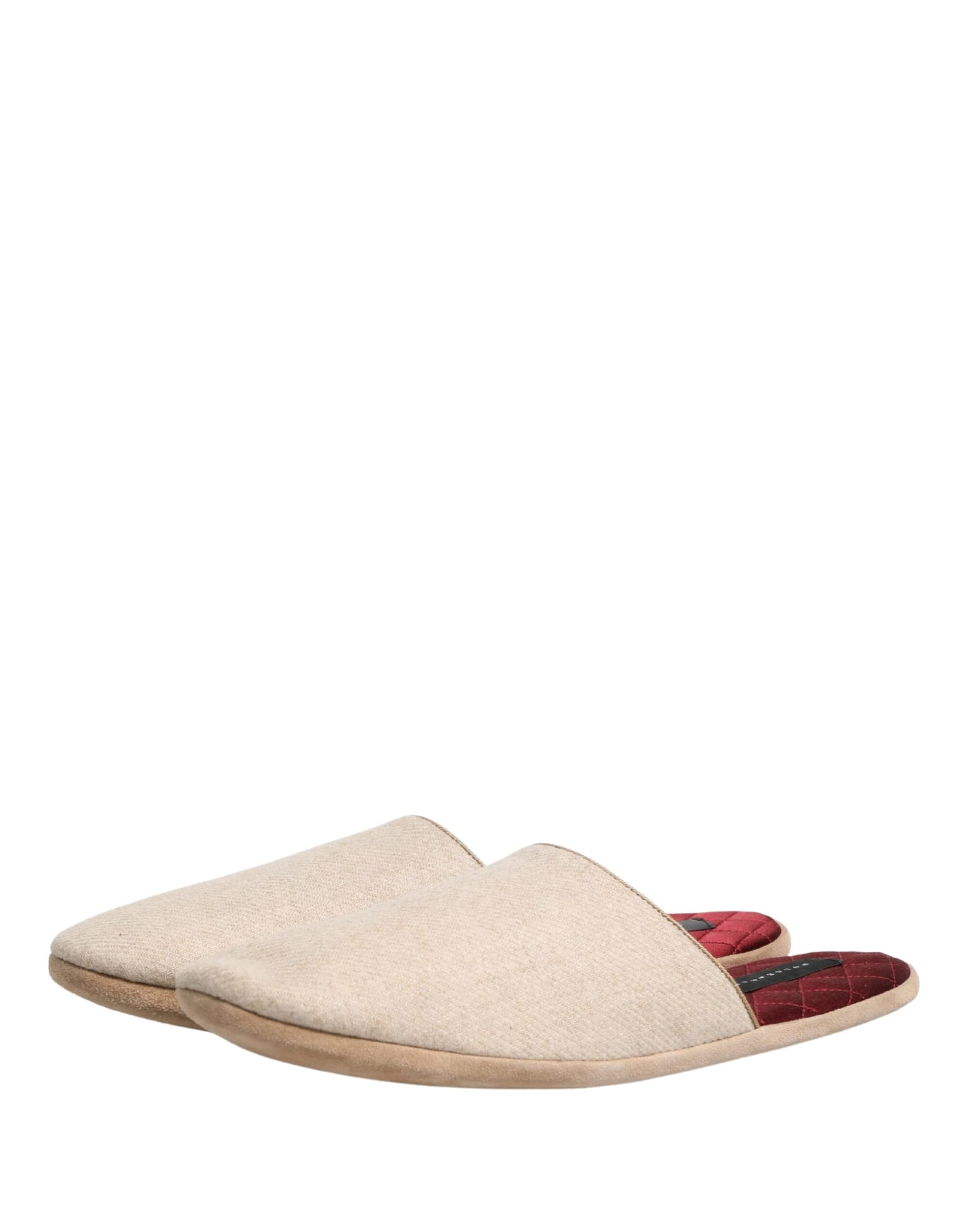 Dolce & Gabbana Beige Shetland Wool Red Quilted Slippers Shoes - 3