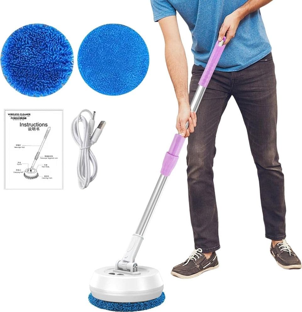MOP ROTANTE ELETTRICO SENZA FILI RICARICABILE ASTA TELESCOPICA LAVASCIUGA PARETI SOFFITTI - 4
