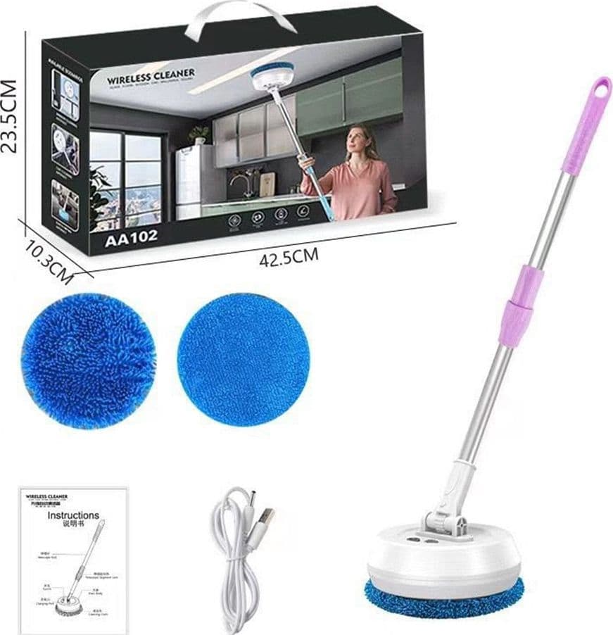 MOP ROTANTE ELETTRICO SENZA FILI RICARICABILE ASTA TELESCOPICA LAVASCIUGA PARETI SOFFITTI - 9
