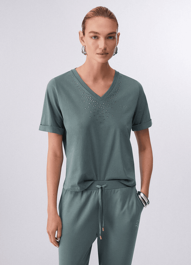 LIU JO t-shirt con strass donna verde militare - 2