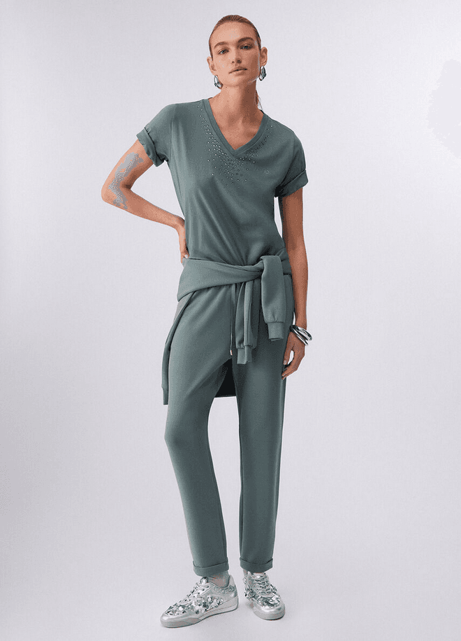 LIU JO t-shirt con strass donna verde militare - 4