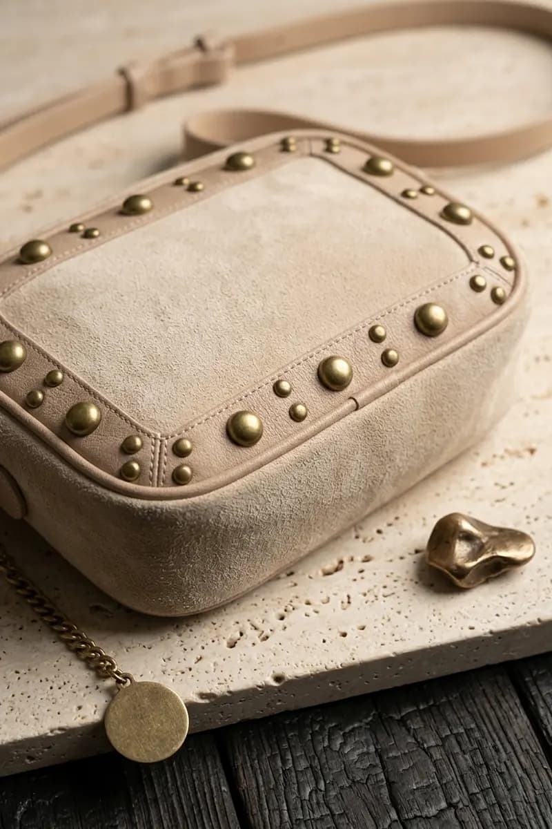 Pochette in ecopelle scamosciata con borchie | PHO Firenze - 2